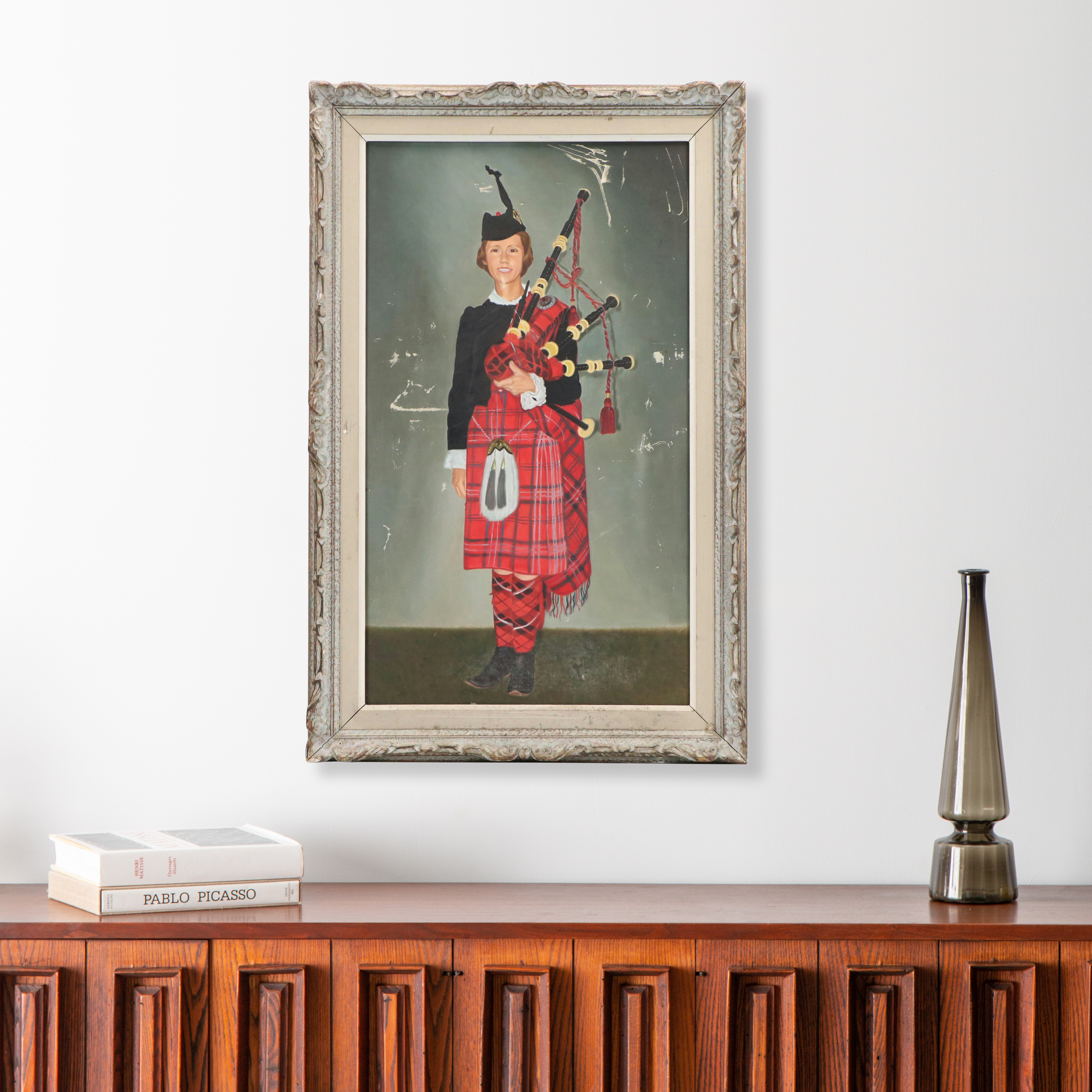 Oil Portrait of Scottish Bagpipe Player, 20th Century