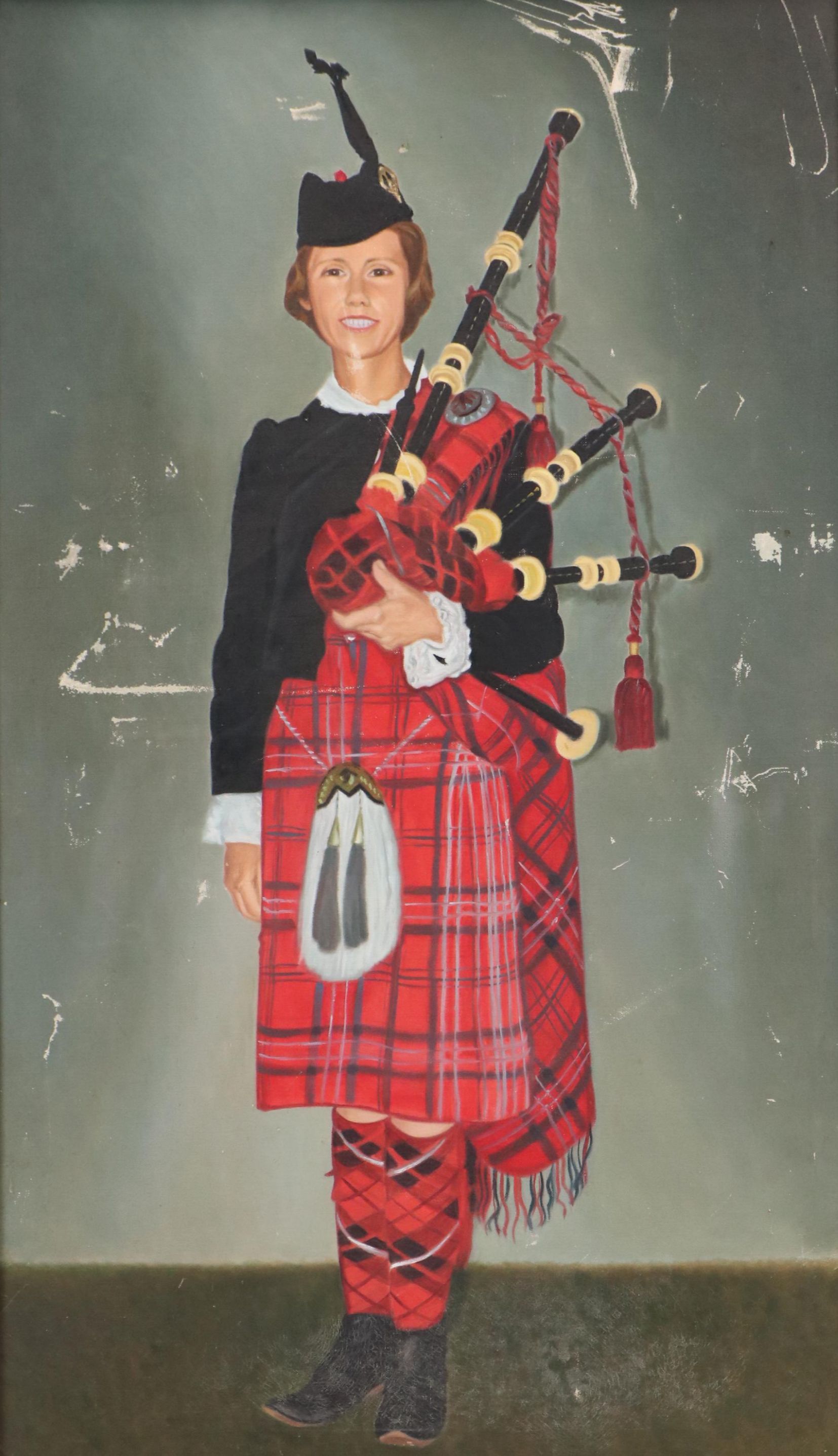 Oil Portrait of Scottish Bagpipe Player, 20th Century