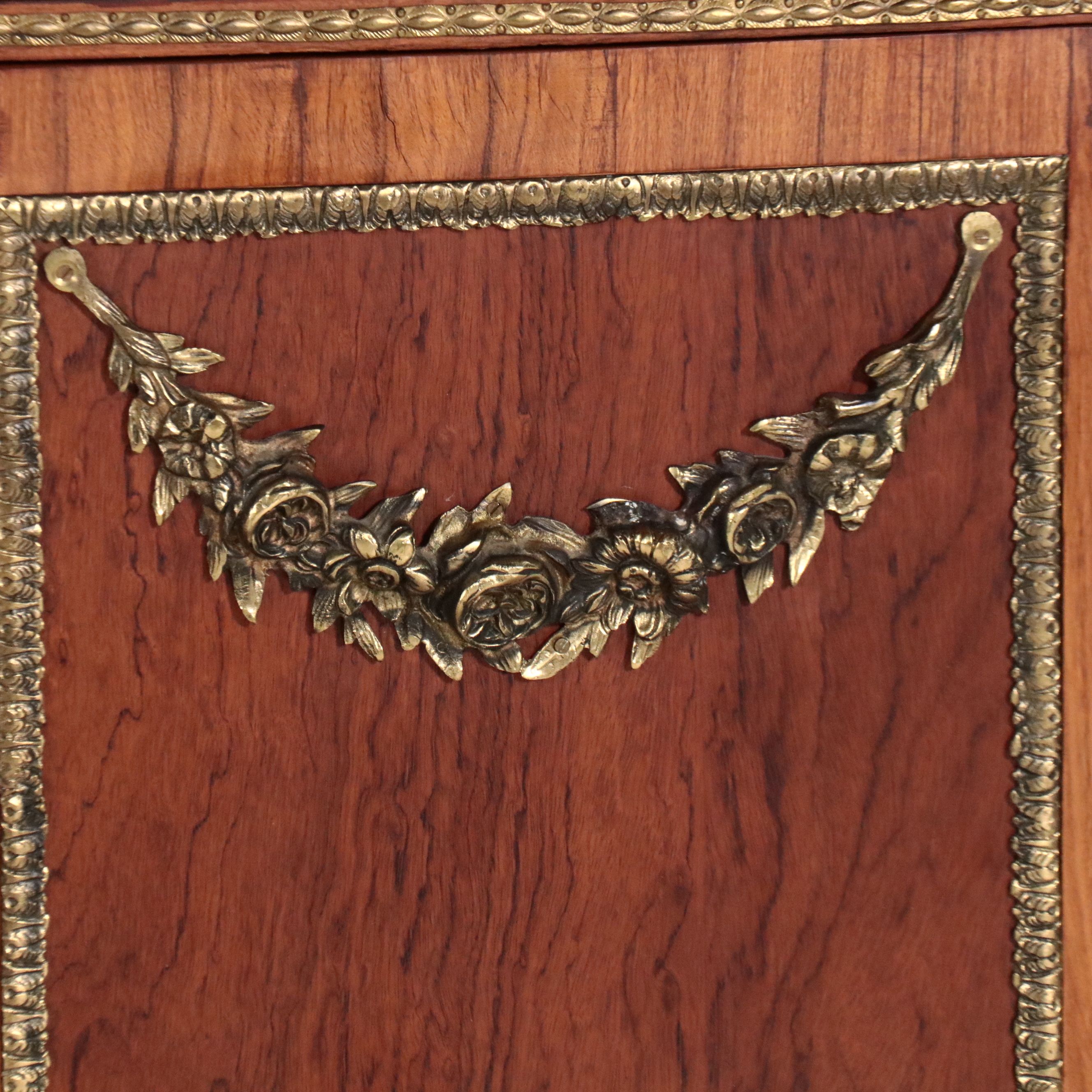 Louis XVI Style Bronze Mounted Marquetry Marble Top Buffet After Riesener