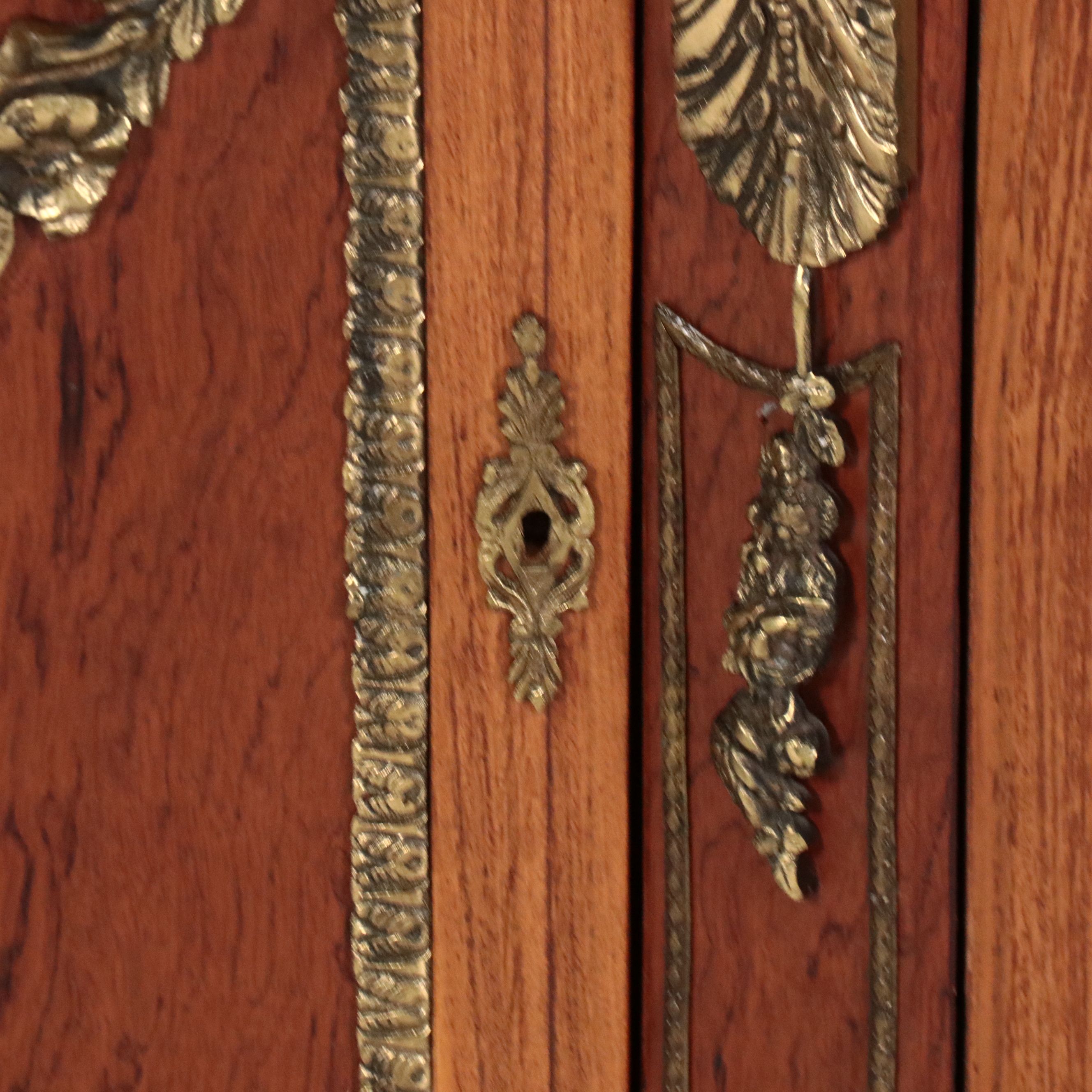 Louis XVI Style Bronze Mounted Marquetry Marble Top Buffet After Riesener