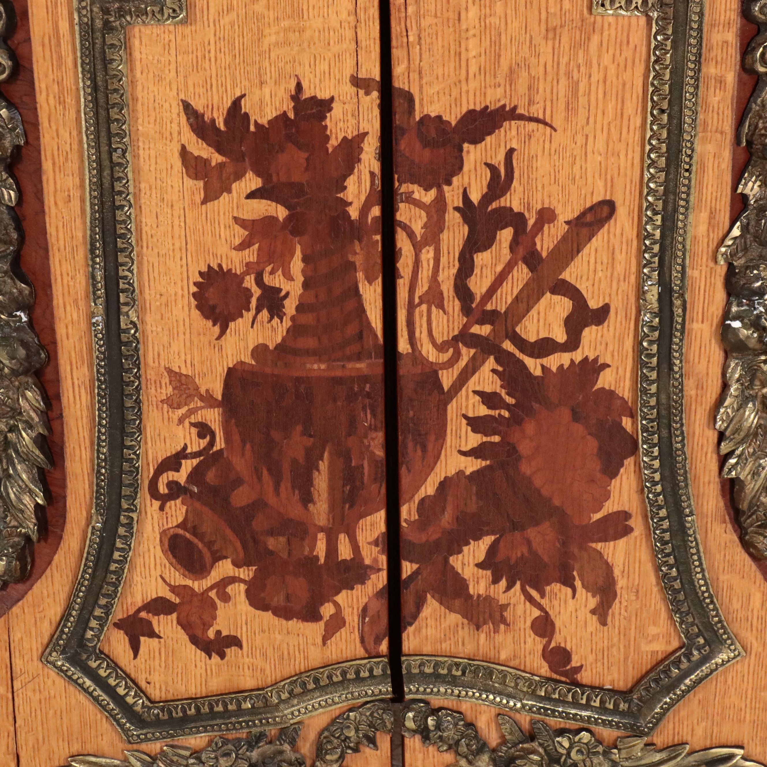 Louis XVI Style Bronze Mounted Marquetry Marble Top Buffet After Riesener