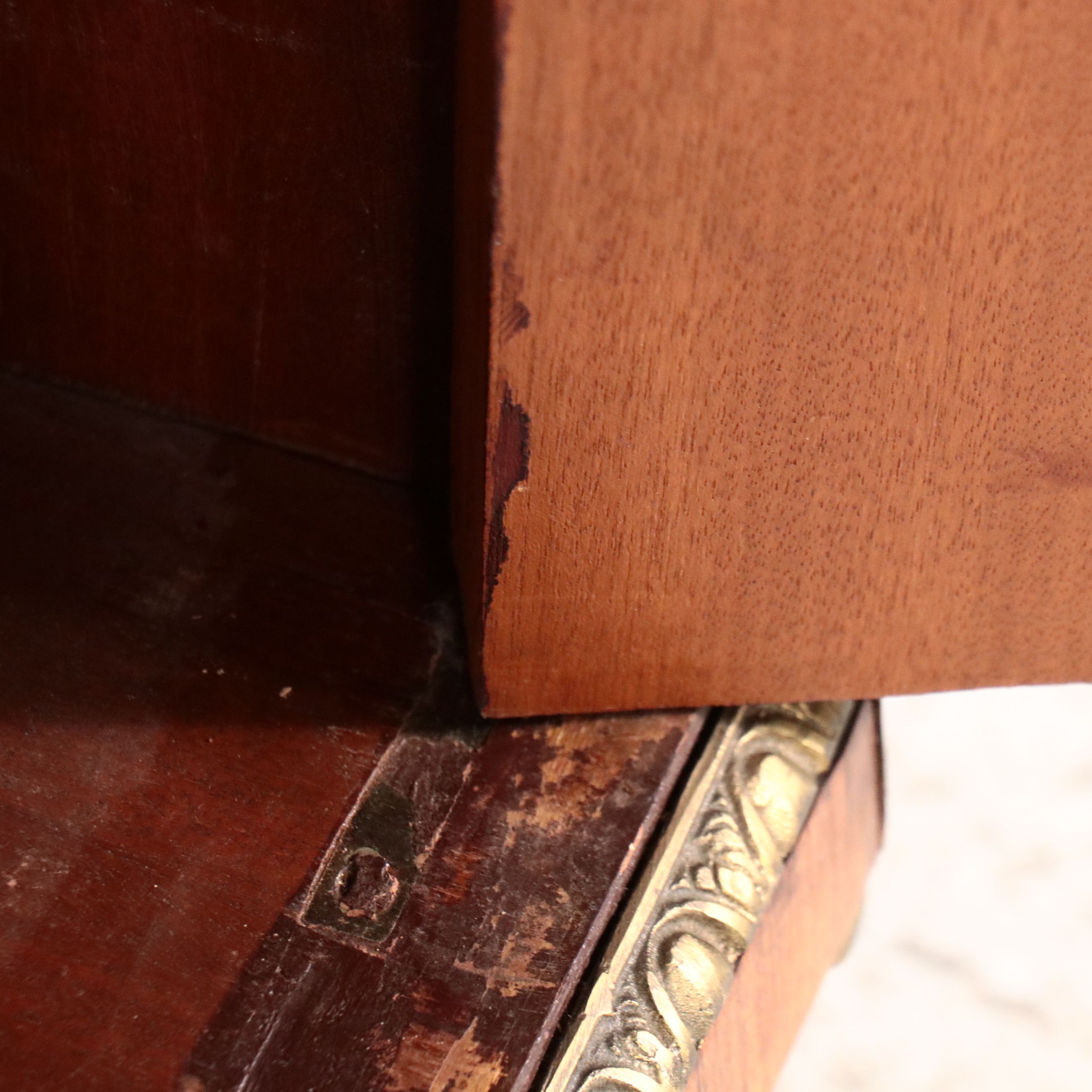 Louis XVI Style Bronze Mounted Marquetry Marble Top Buffet After Riesener