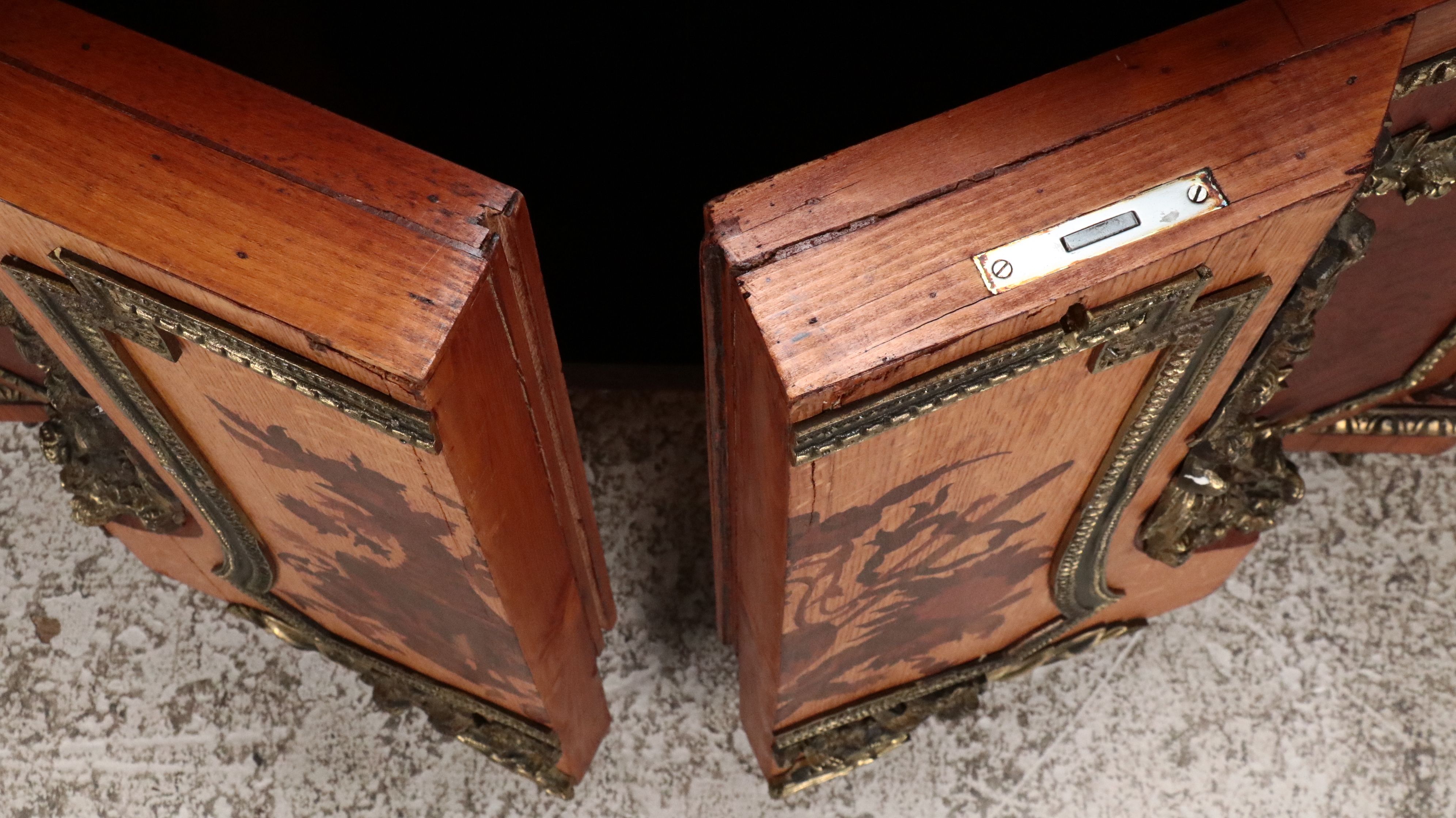 Louis XVI Style Bronze Mounted Marquetry Marble Top Buffet After Riesener