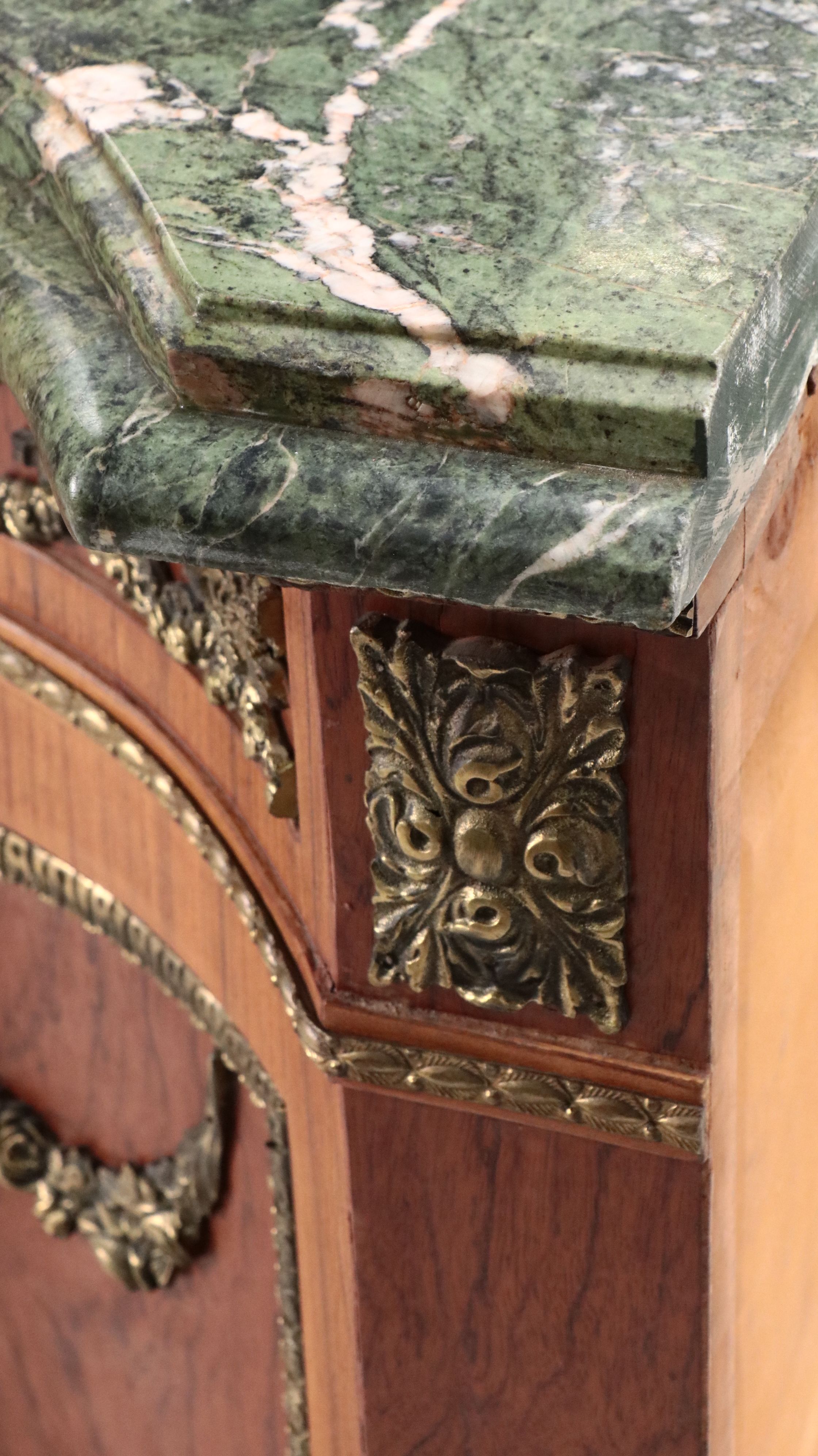 Louis XVI Style Bronze Mounted Marquetry Marble Top Buffet After Riesener