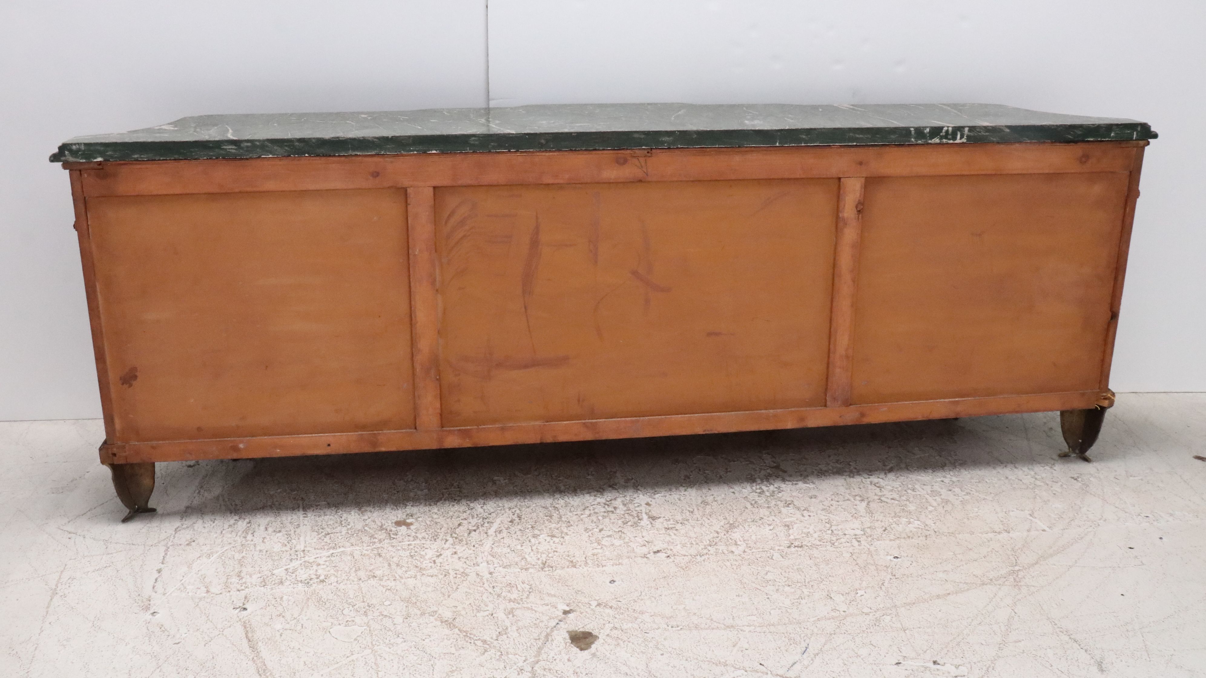 Louis XVI Style Bronze Mounted Marquetry Marble Top Buffet After Riesener