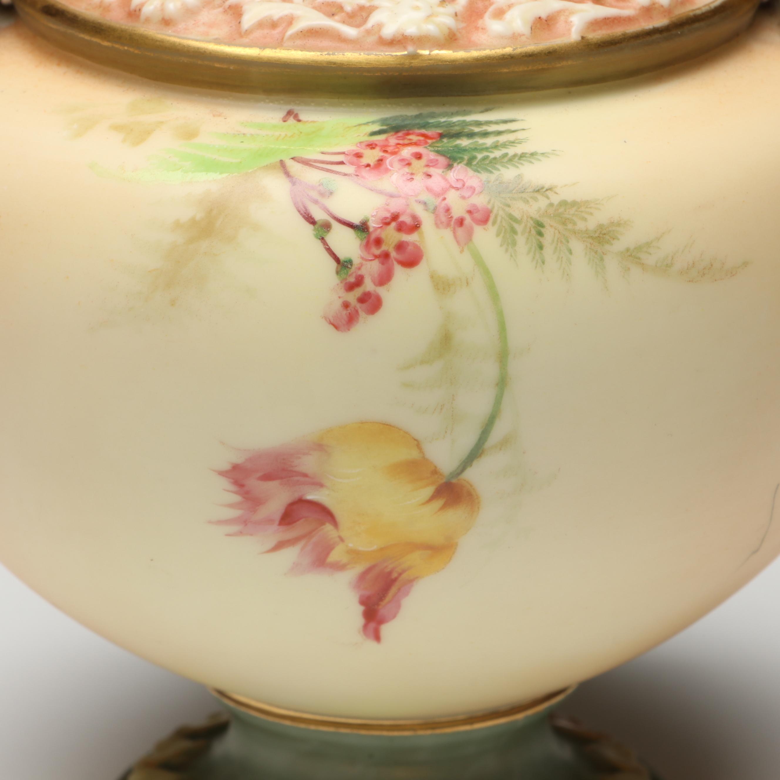 Royal Worcester Blush Ivory Porcelain Bud Vase with Cupid Head Handles