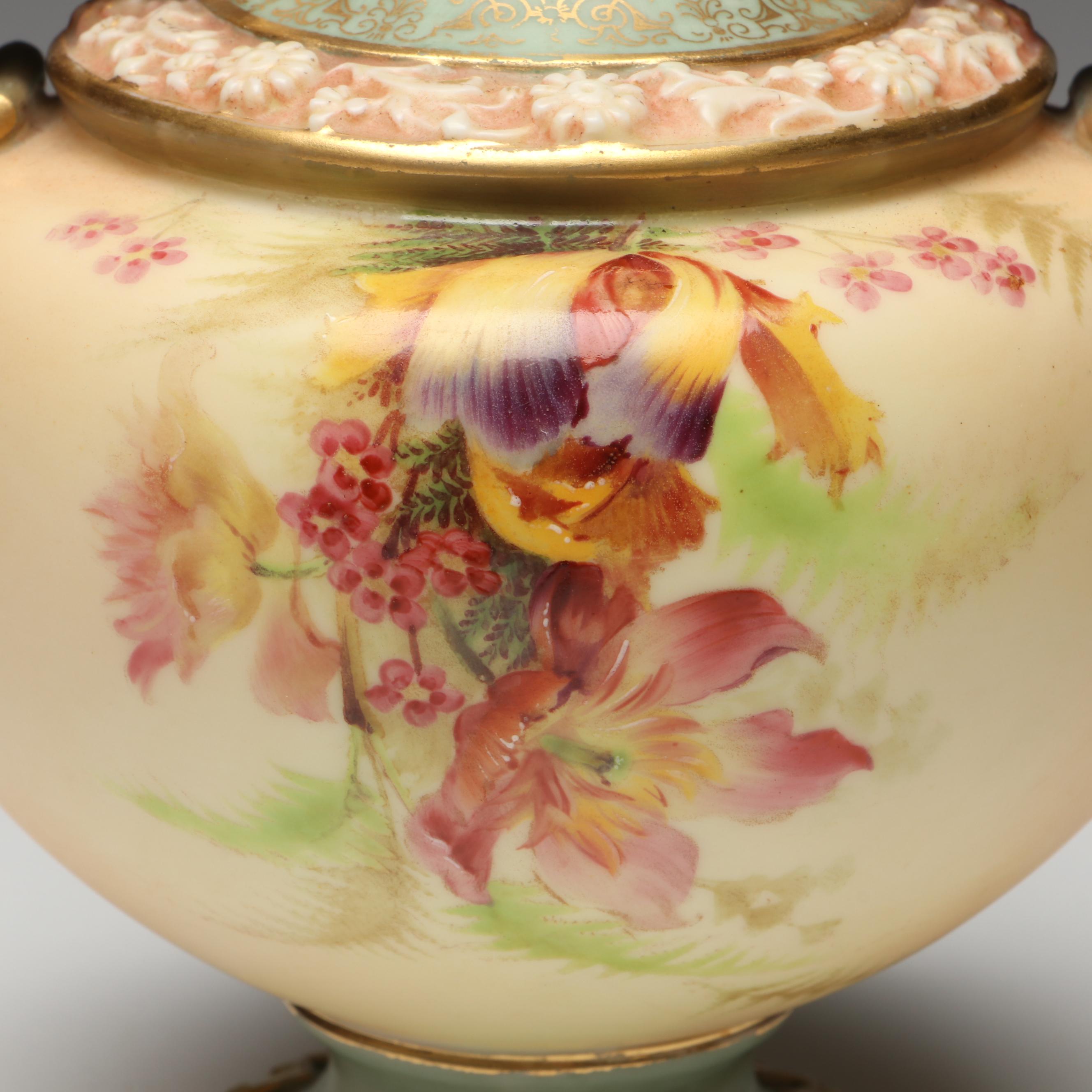 Royal Worcester Blush Ivory Porcelain Bud Vase with Cupid Head Handles