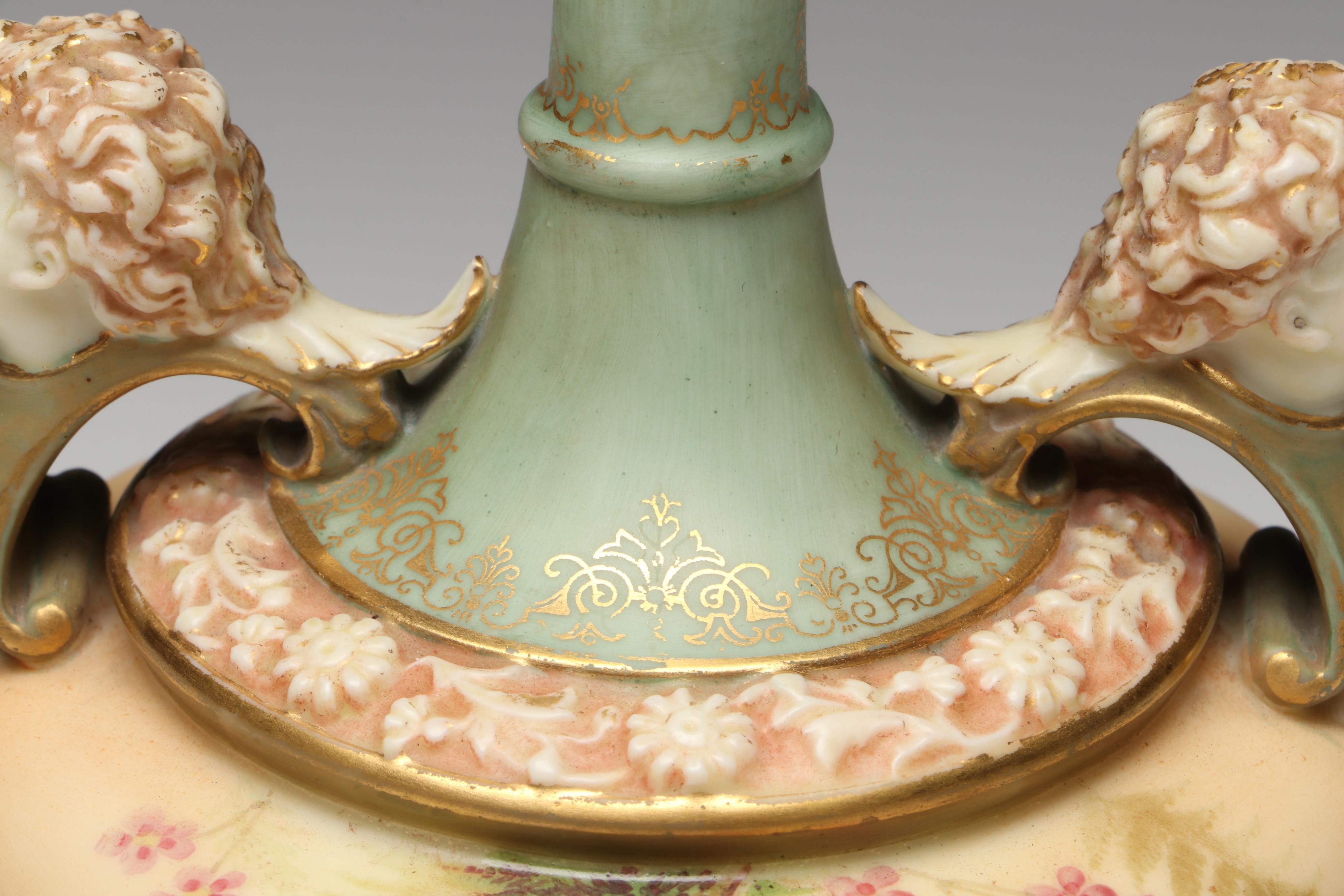 Royal Worcester Blush Ivory Porcelain Bud Vase with Cupid Head Handles