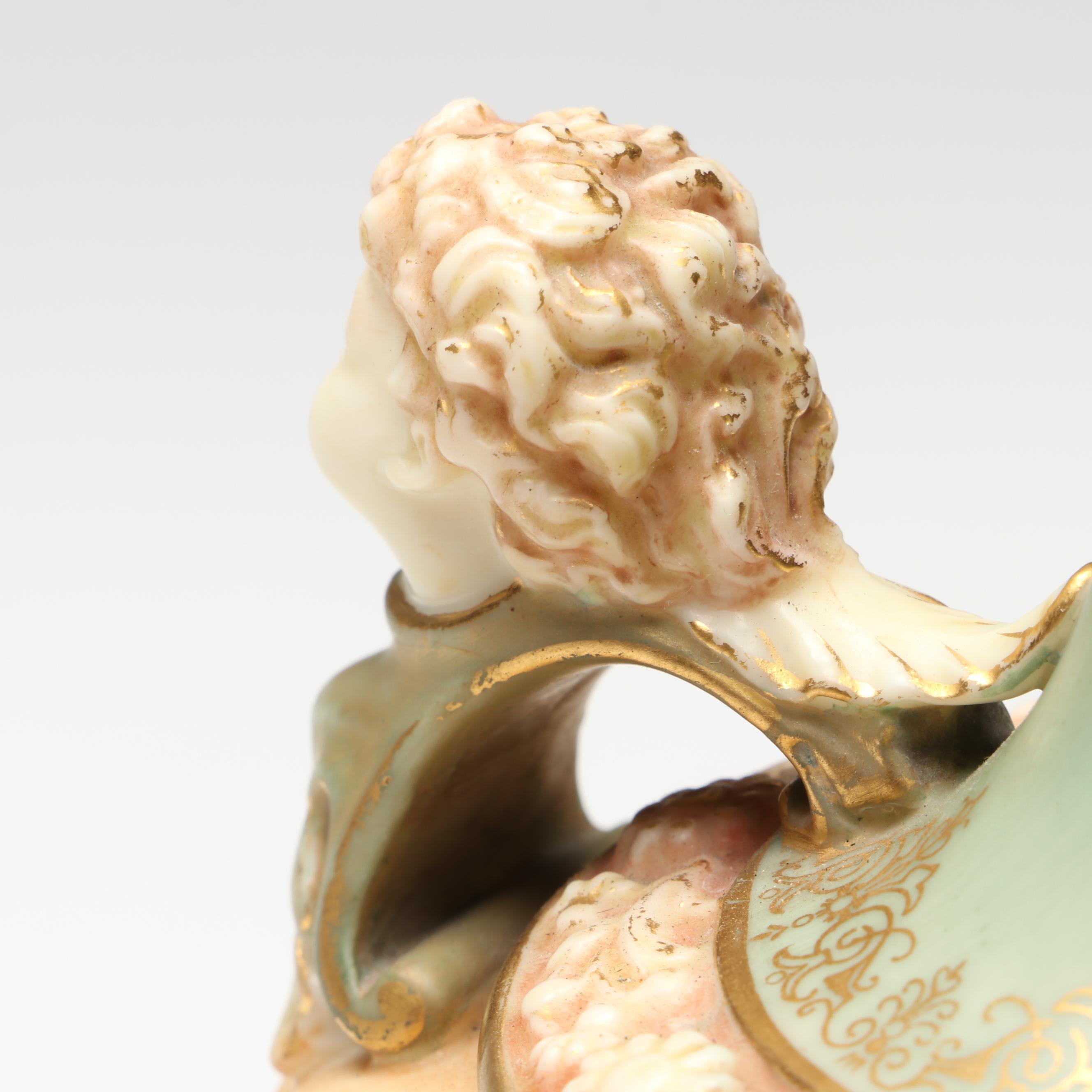 Royal Worcester Blush Ivory Porcelain Bud Vase with Cupid Head Handles