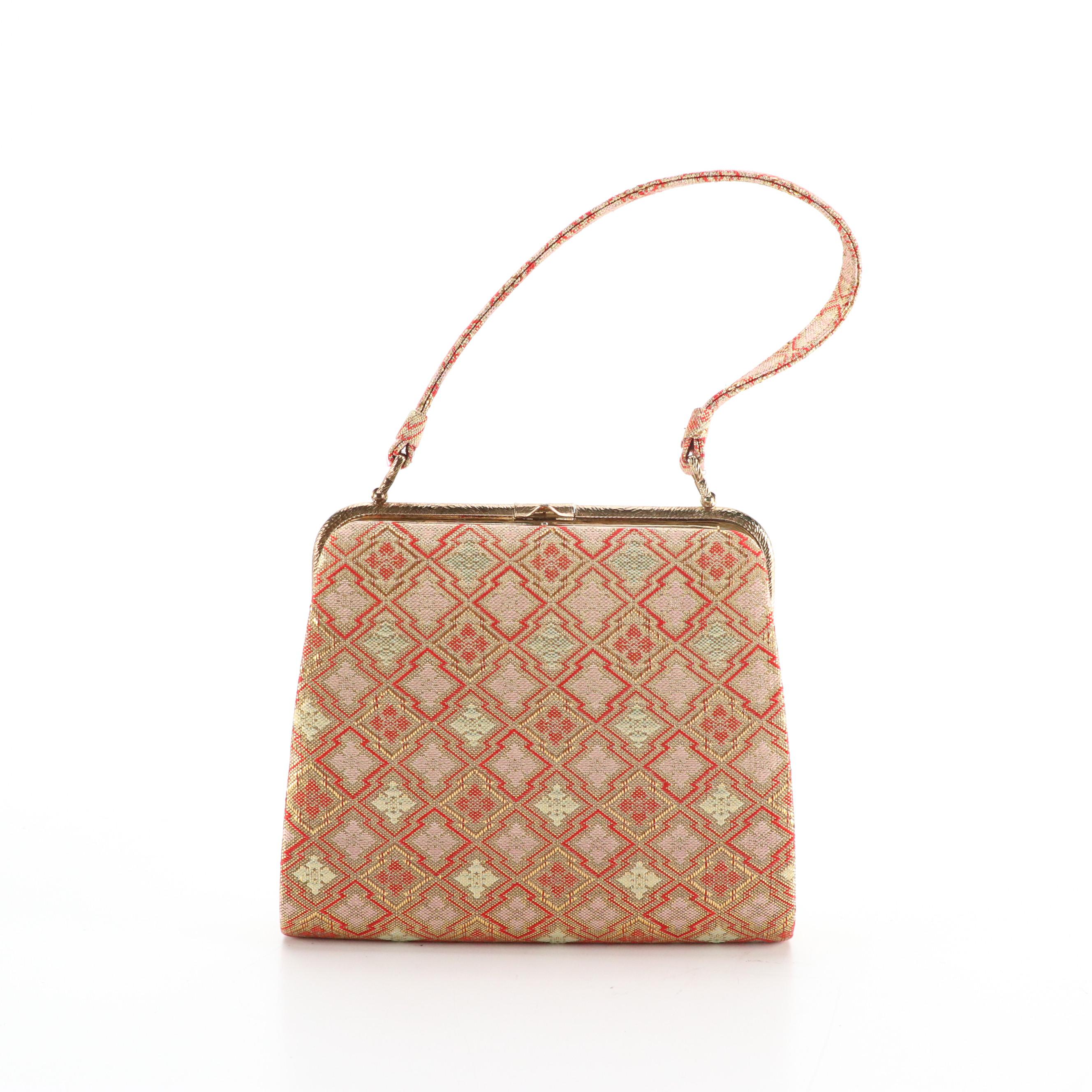 Japanese Saga-Nishiki Brocade Bag with Other Petit Point, Beaded, Metal Purses