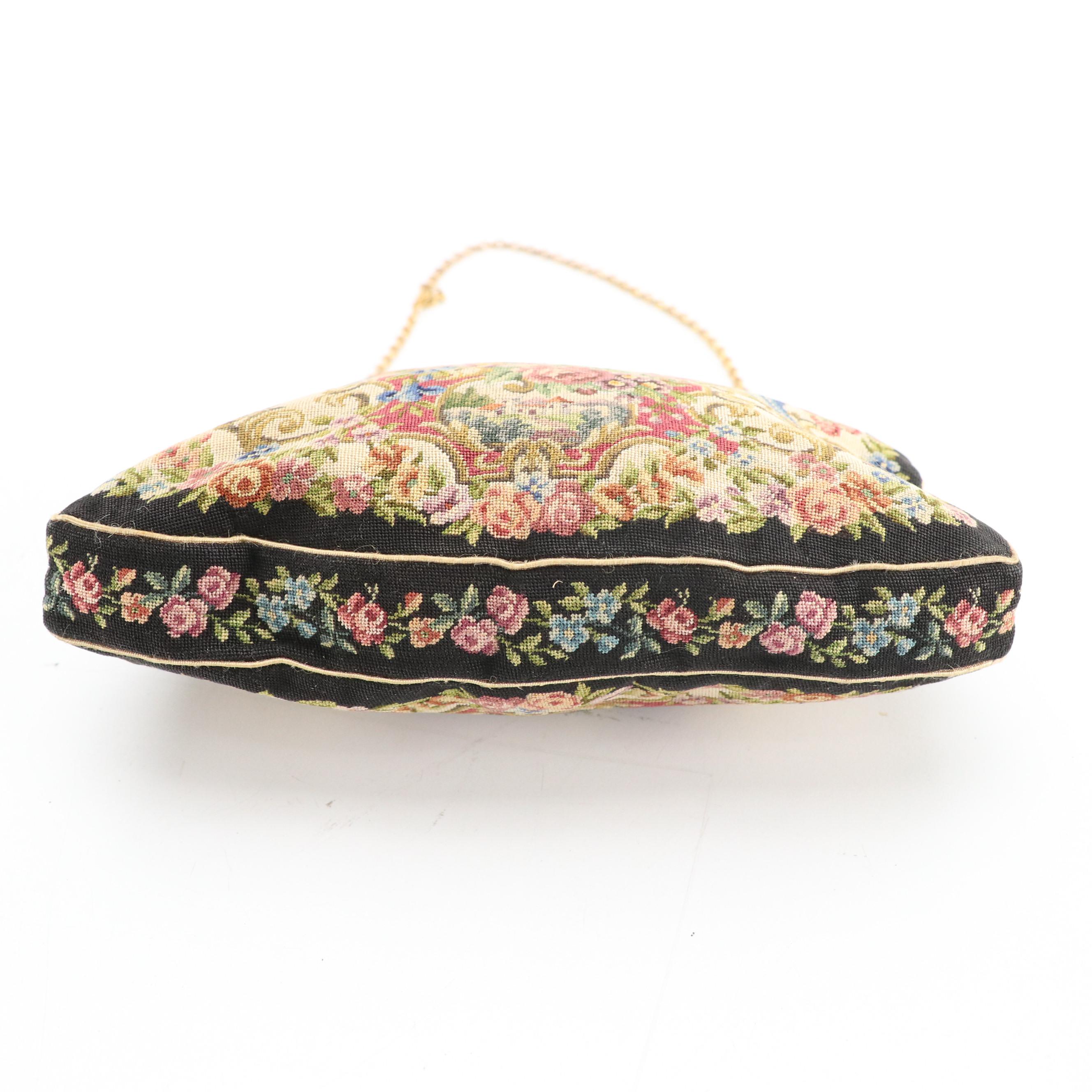 Japanese Saga-Nishiki Brocade Bag with Other Petit Point, Beaded, Metal Purses