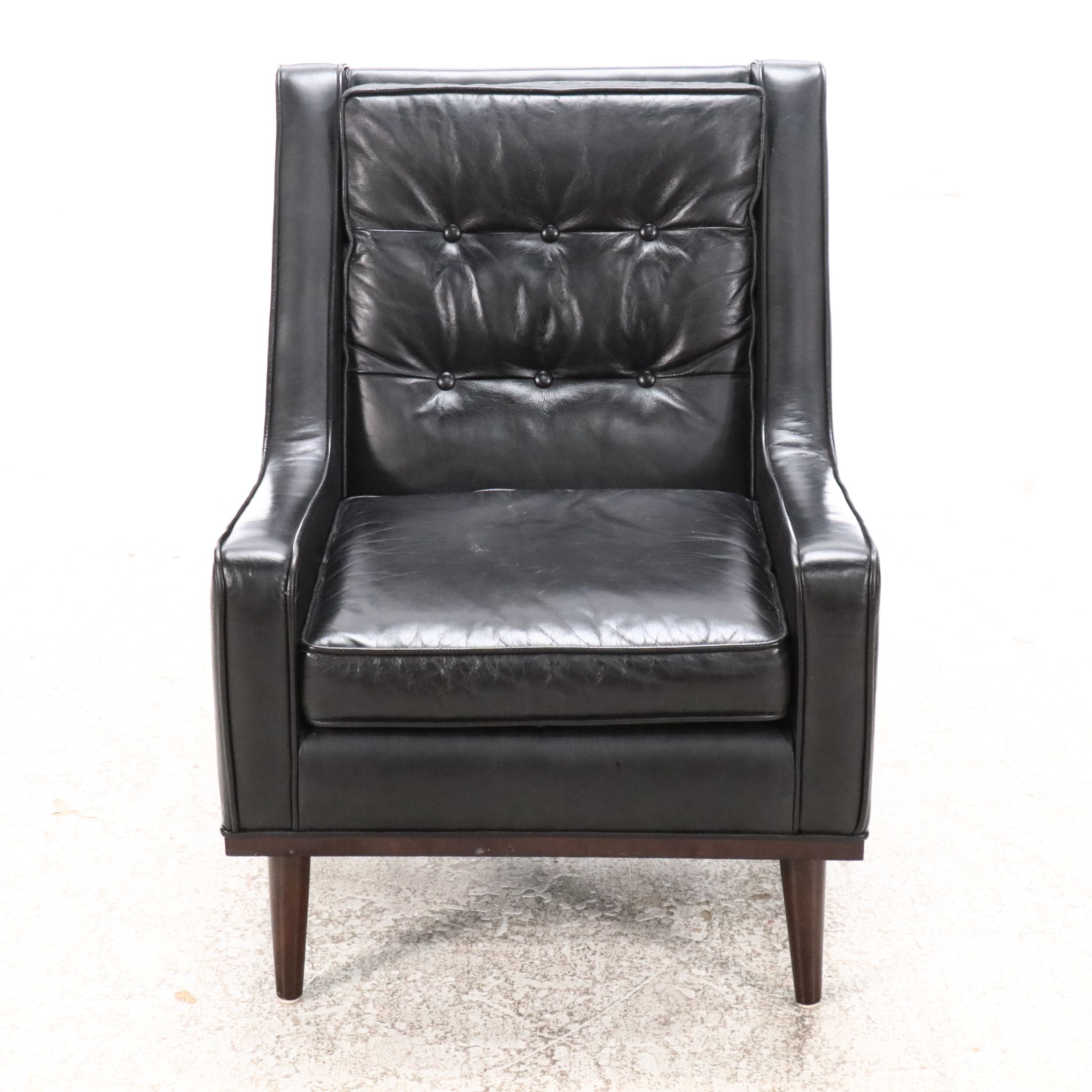 Woodworth Wooden Industries Mid Century Modern Faux Leather Armchair
