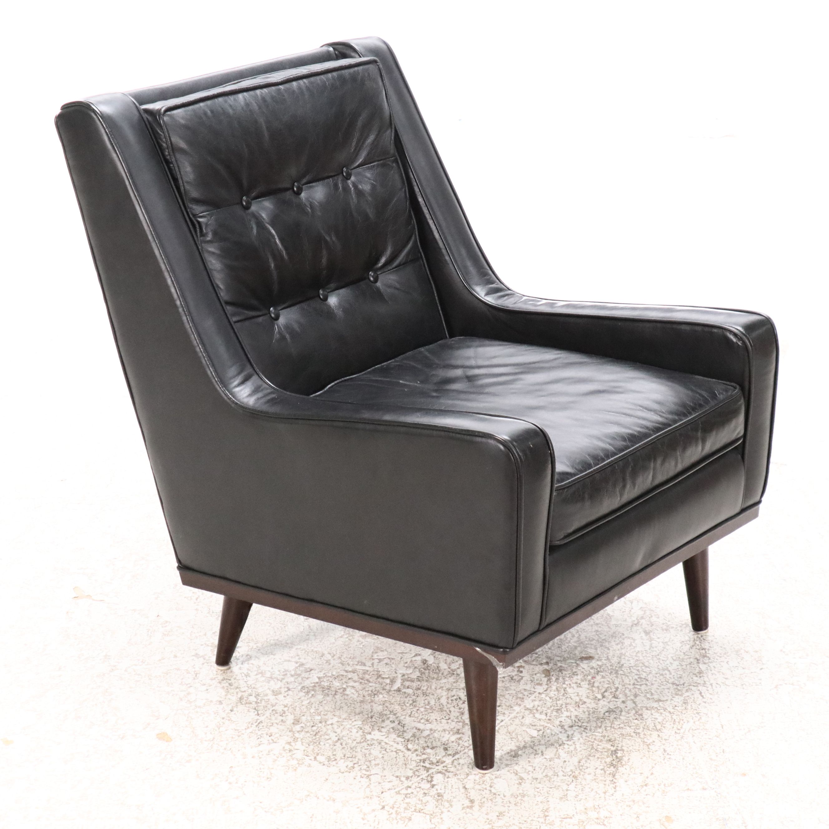 Woodworth Wooden Industries Mid Century Modern Faux Leather Armchair