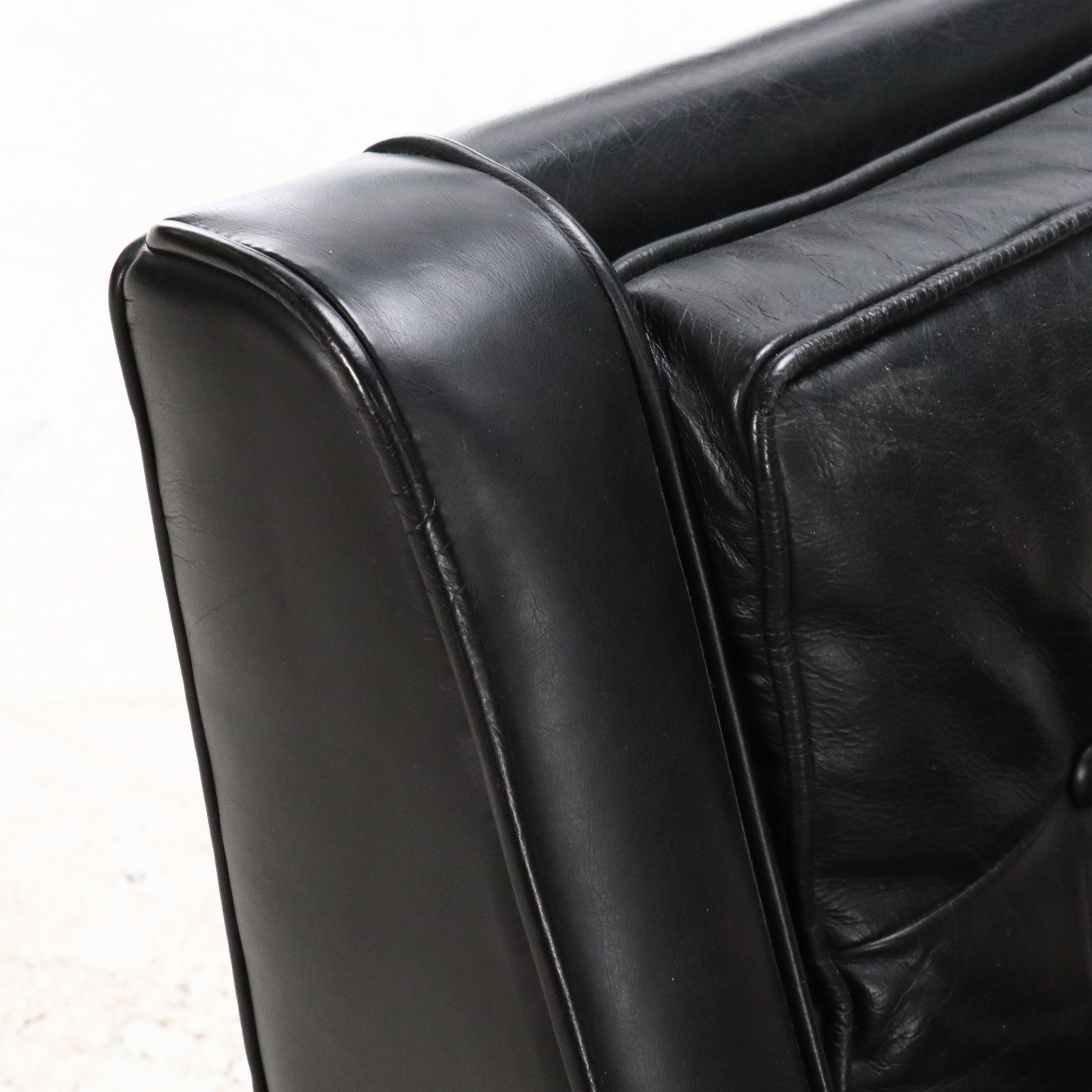 Woodworth Wooden Industries Mid Century Modern Faux Leather Armchair