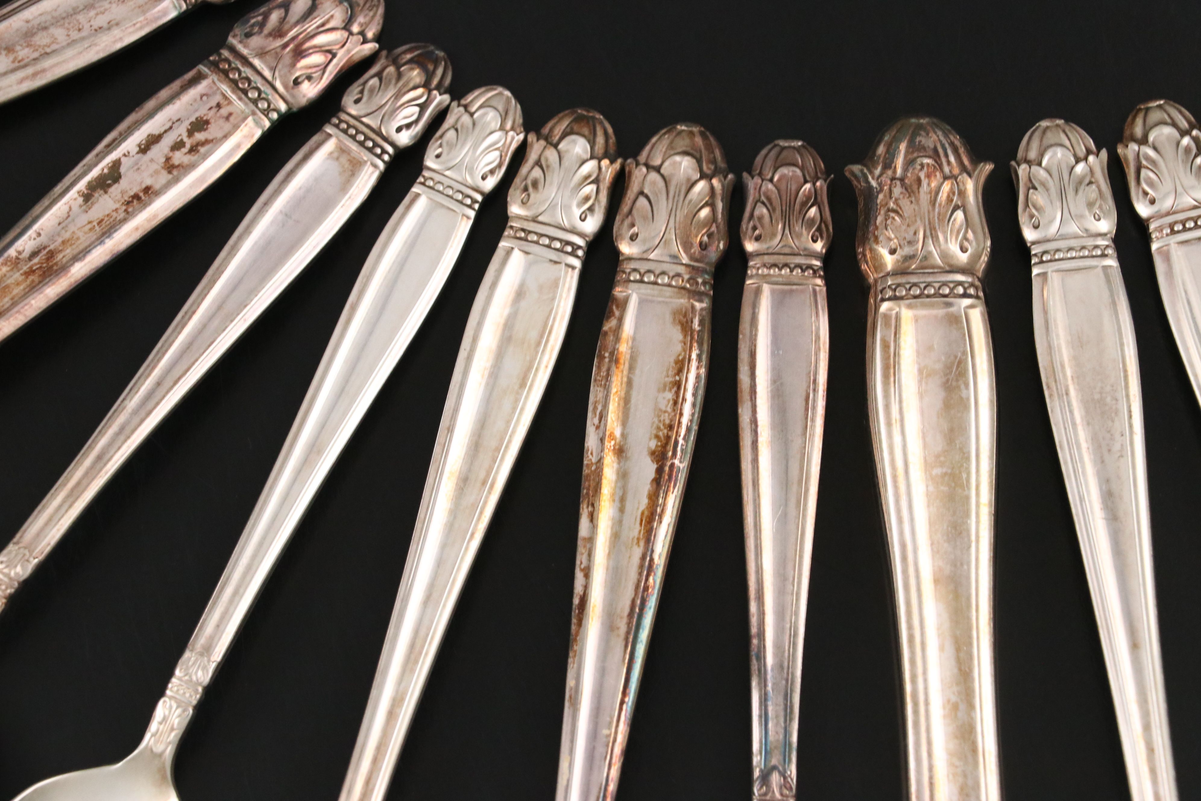 Holmes & Edwards "Danish Princess" with Mode Danish Carving Set and Tablecloth