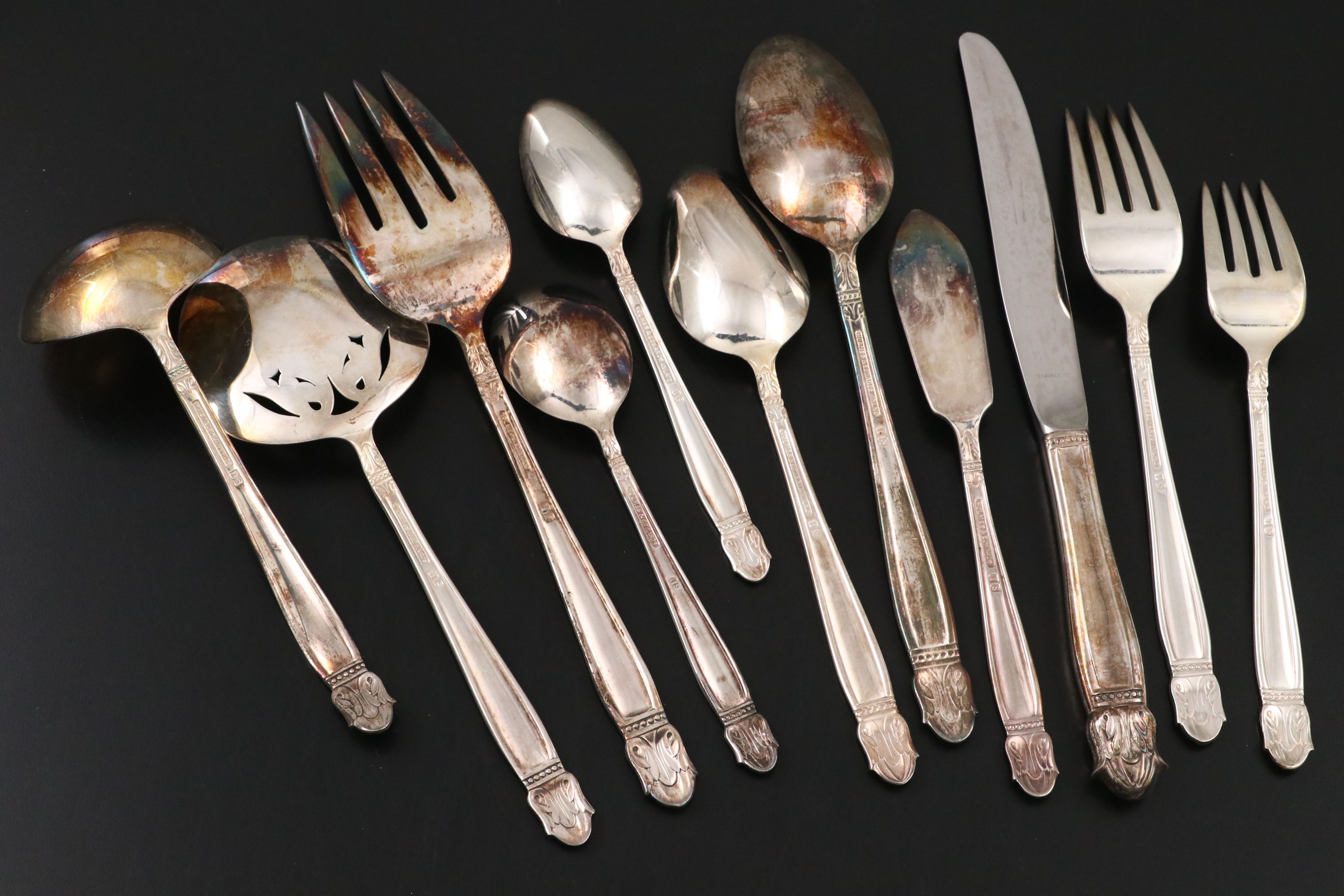 Holmes & Edwards "Danish Princess" with Mode Danish Carving Set and Tablecloth