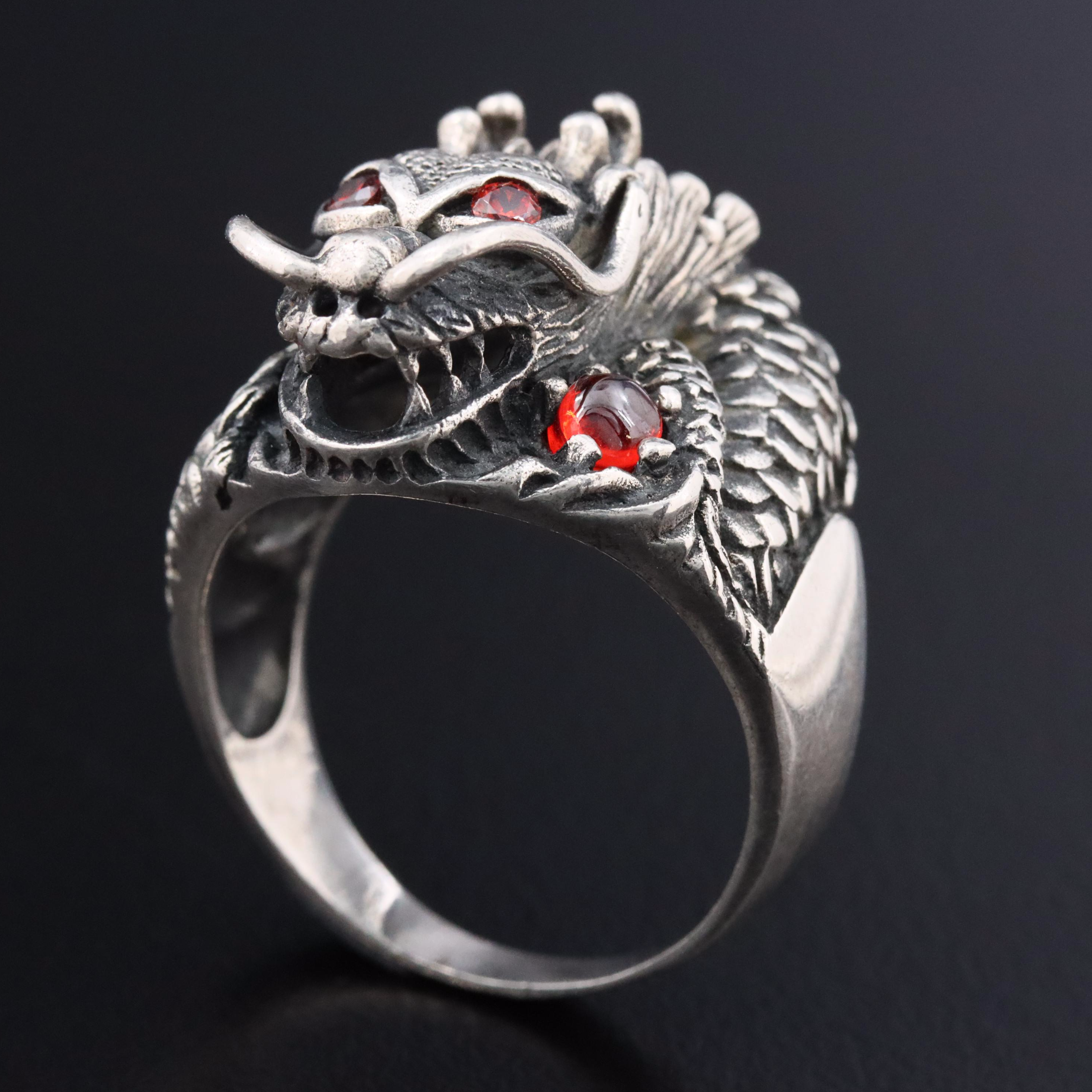 Sterling Garnet Dragon Ring