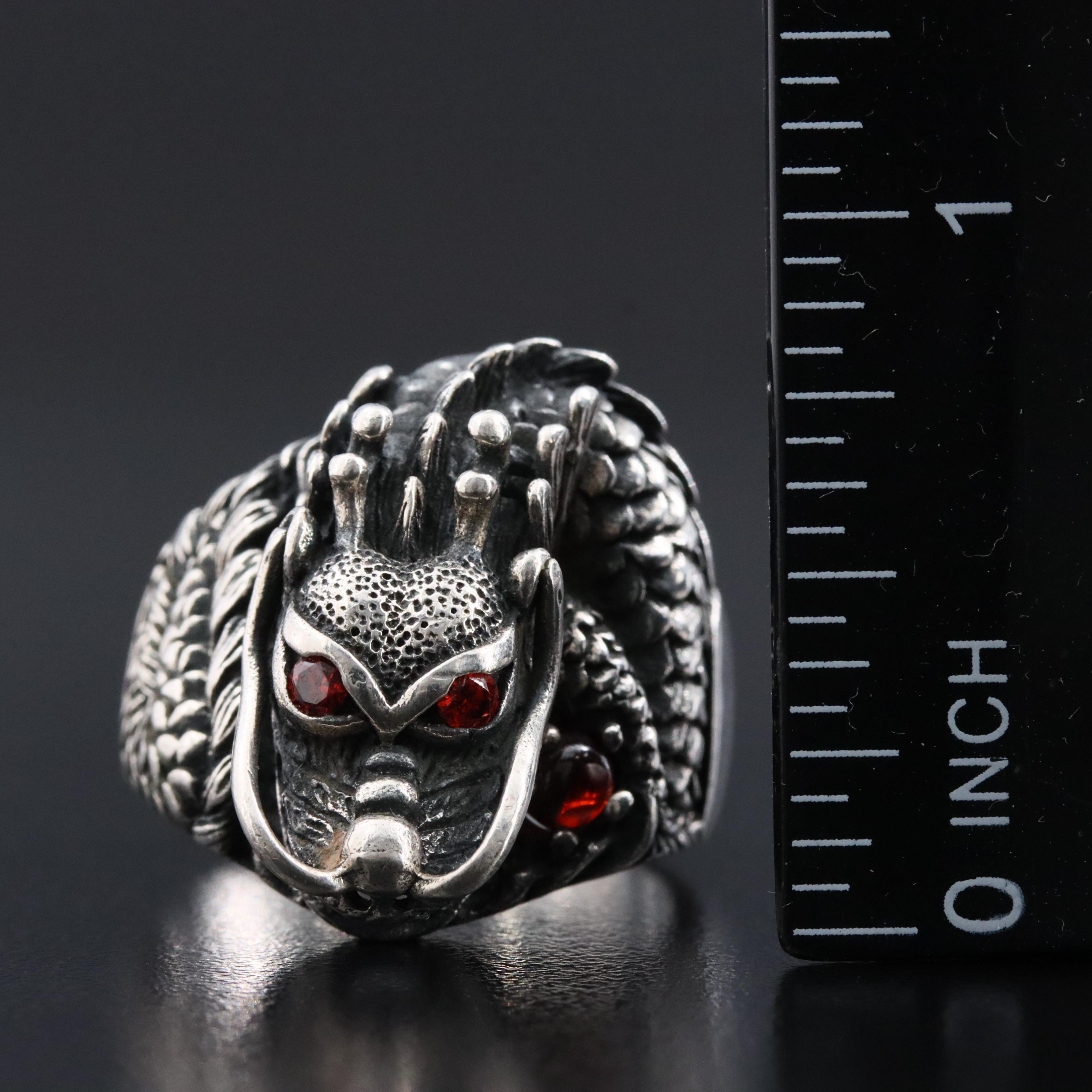 Sterling Garnet Dragon Ring