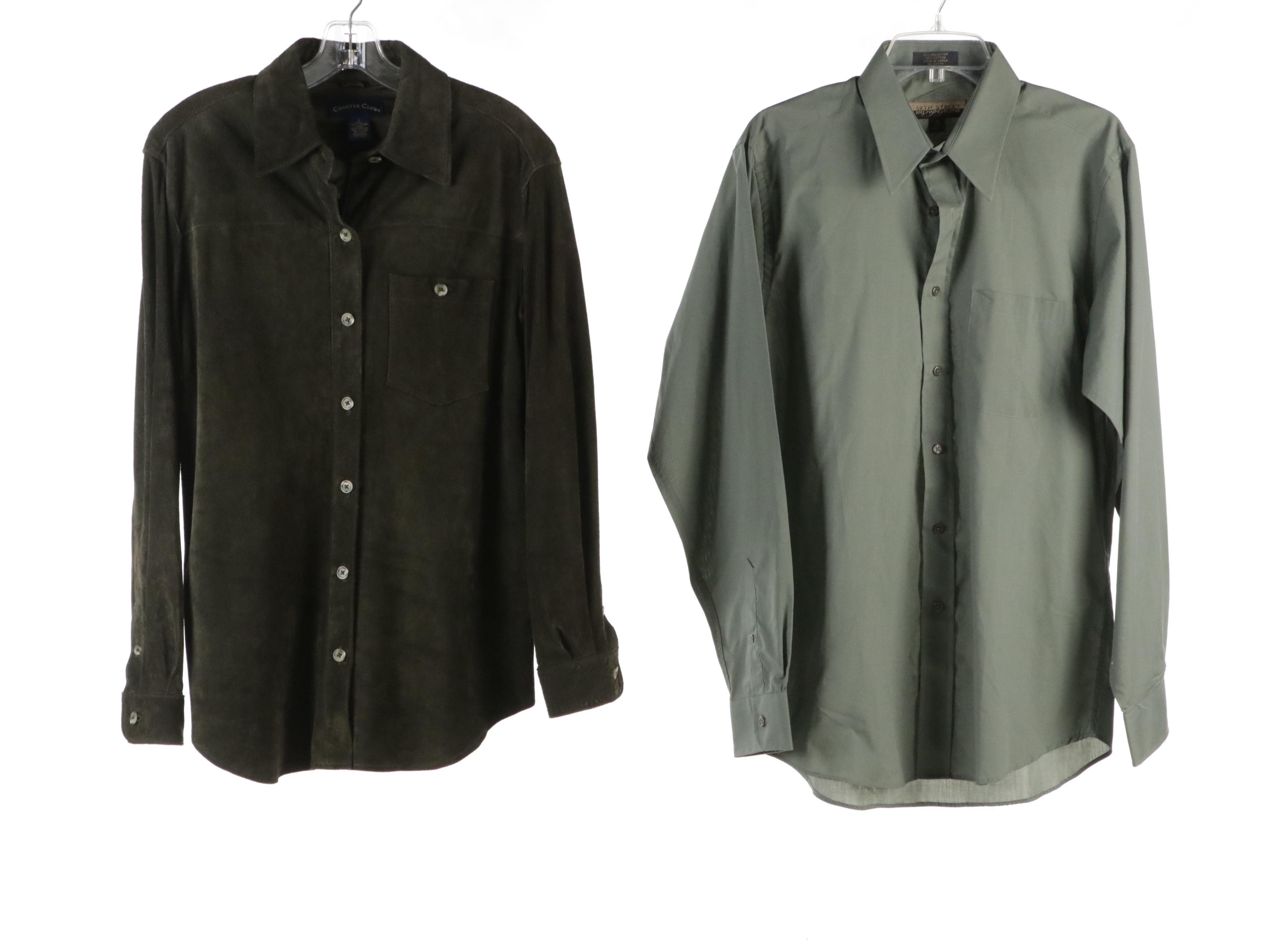 Men's Charter Club Green Leather & Brownstone Long Sleeve Button Up with More