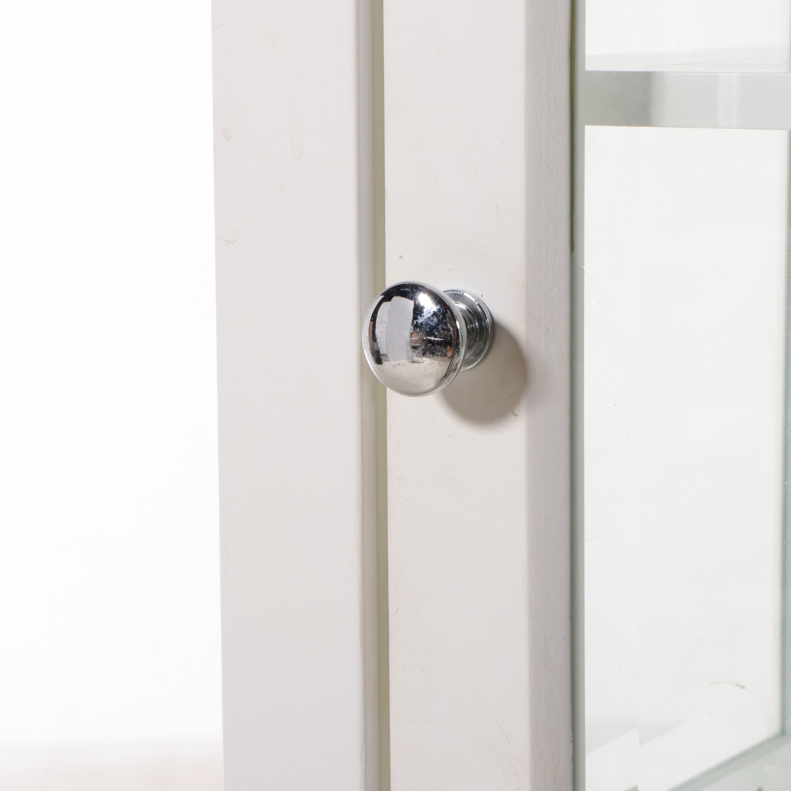 Farmhouse Style White Glass Front Cabinet