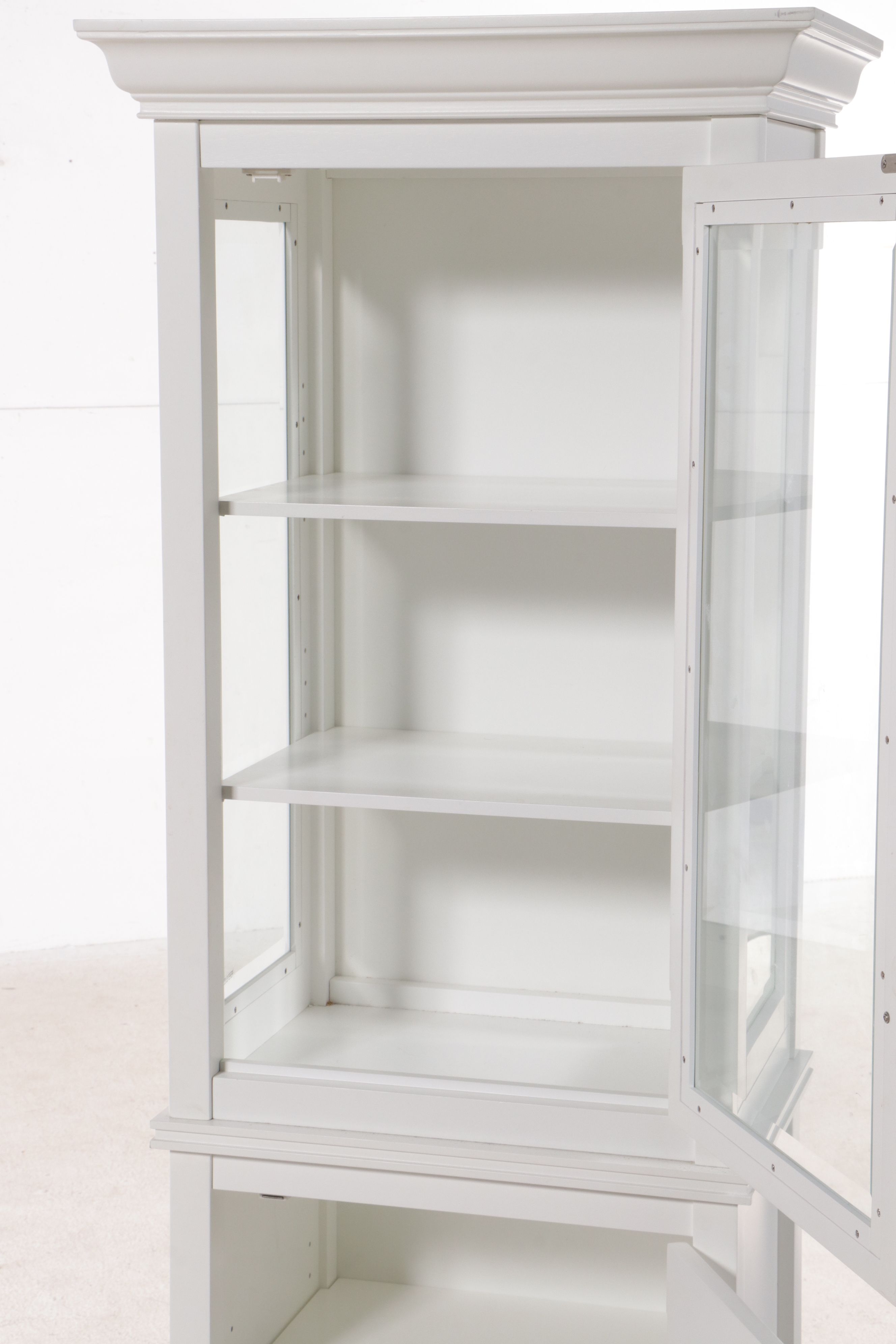 Farmhouse Style White Glass Front Cabinet