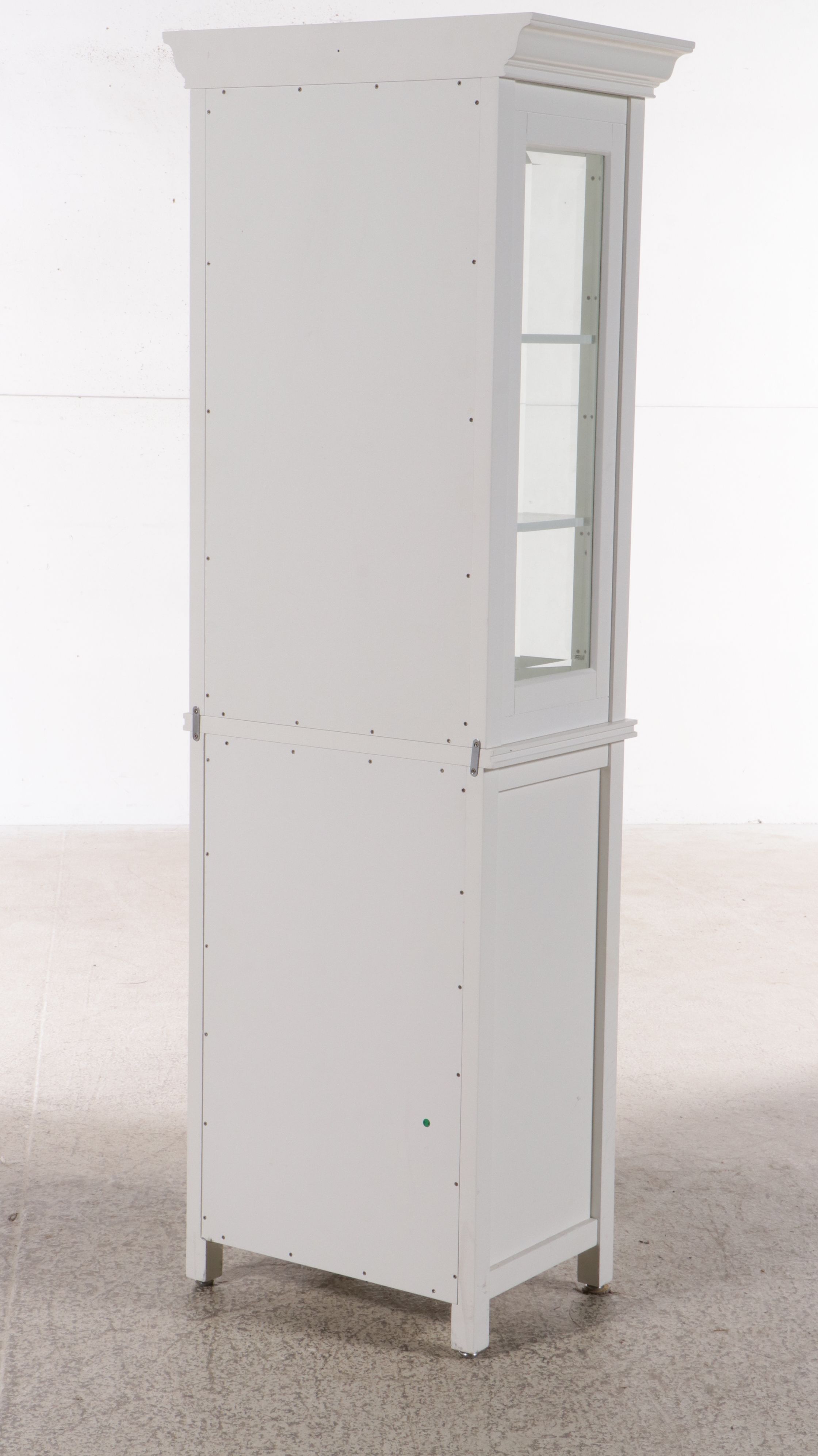 Farmhouse Style White Glass Front Cabinet