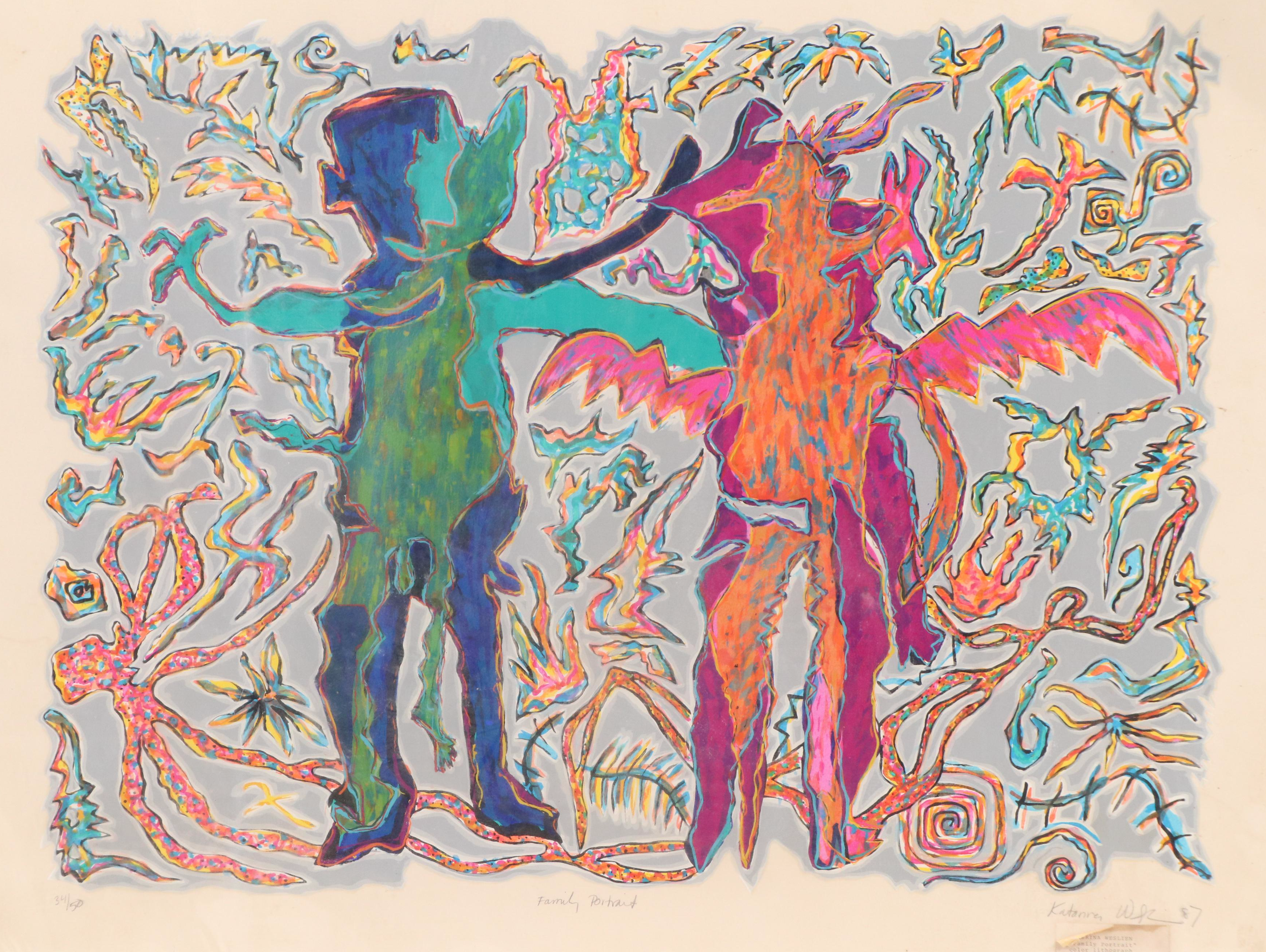 Katarina Weslien Color Lithograph "Family Portrait," 1987
