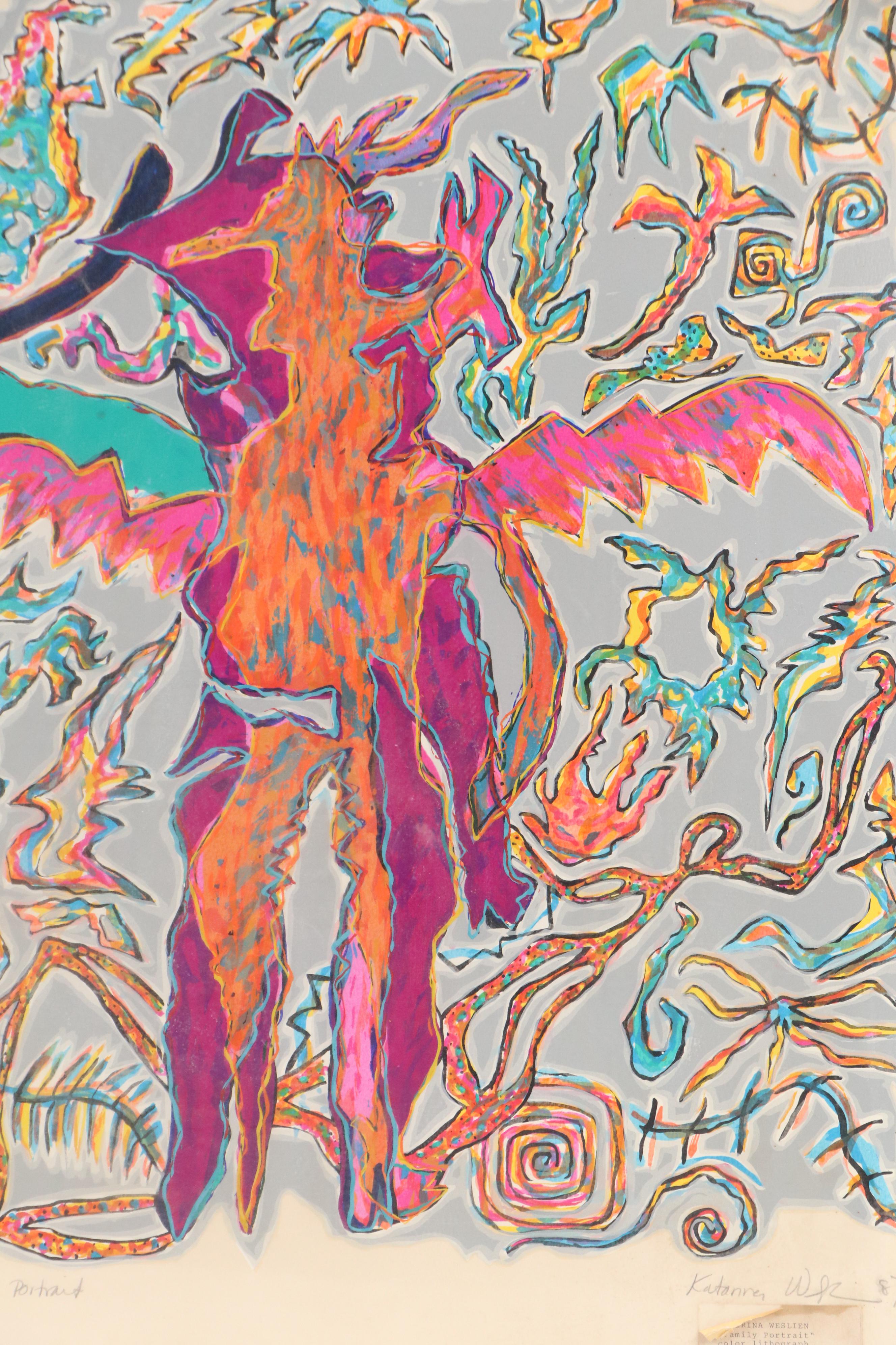 Katarina Weslien Color Lithograph "Family Portrait," 1987