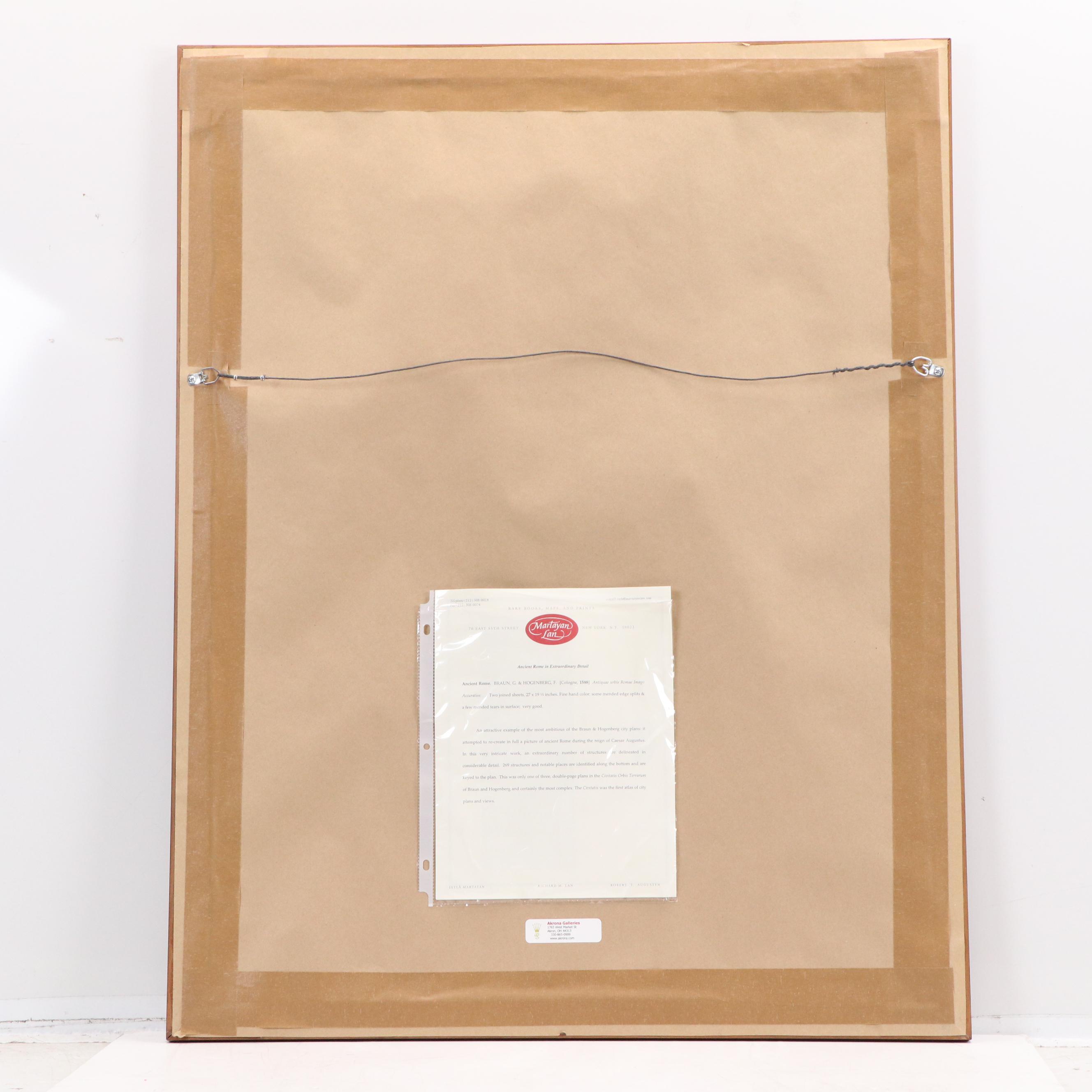 Braun & Hogenberg Hand-Colored Map Engraving of Ancient Rome, 1588