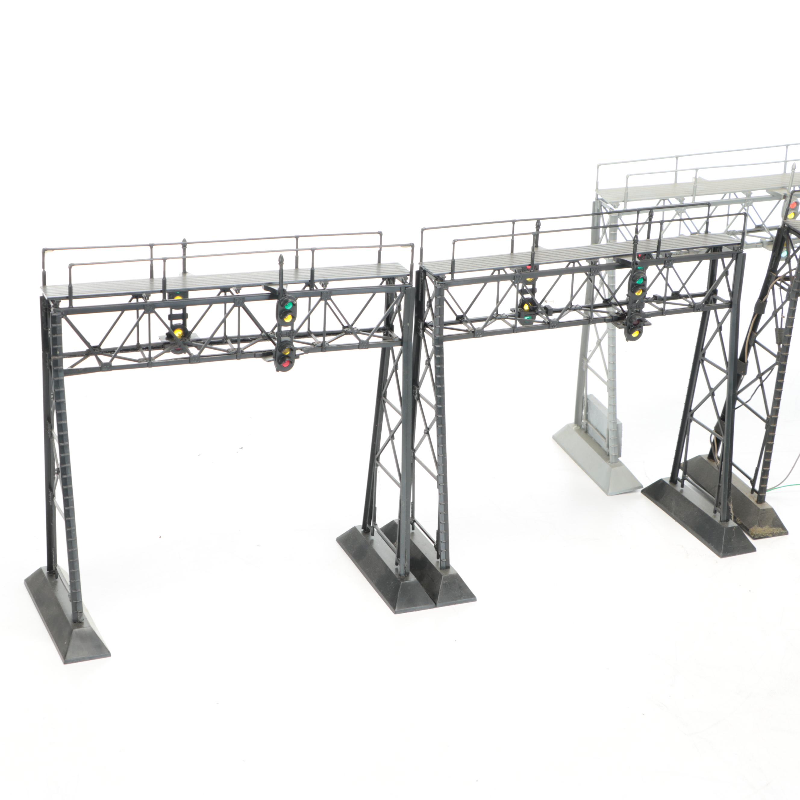 Miniature Railroad Station and Loading Area Features with "Old Trains" Wood Sign