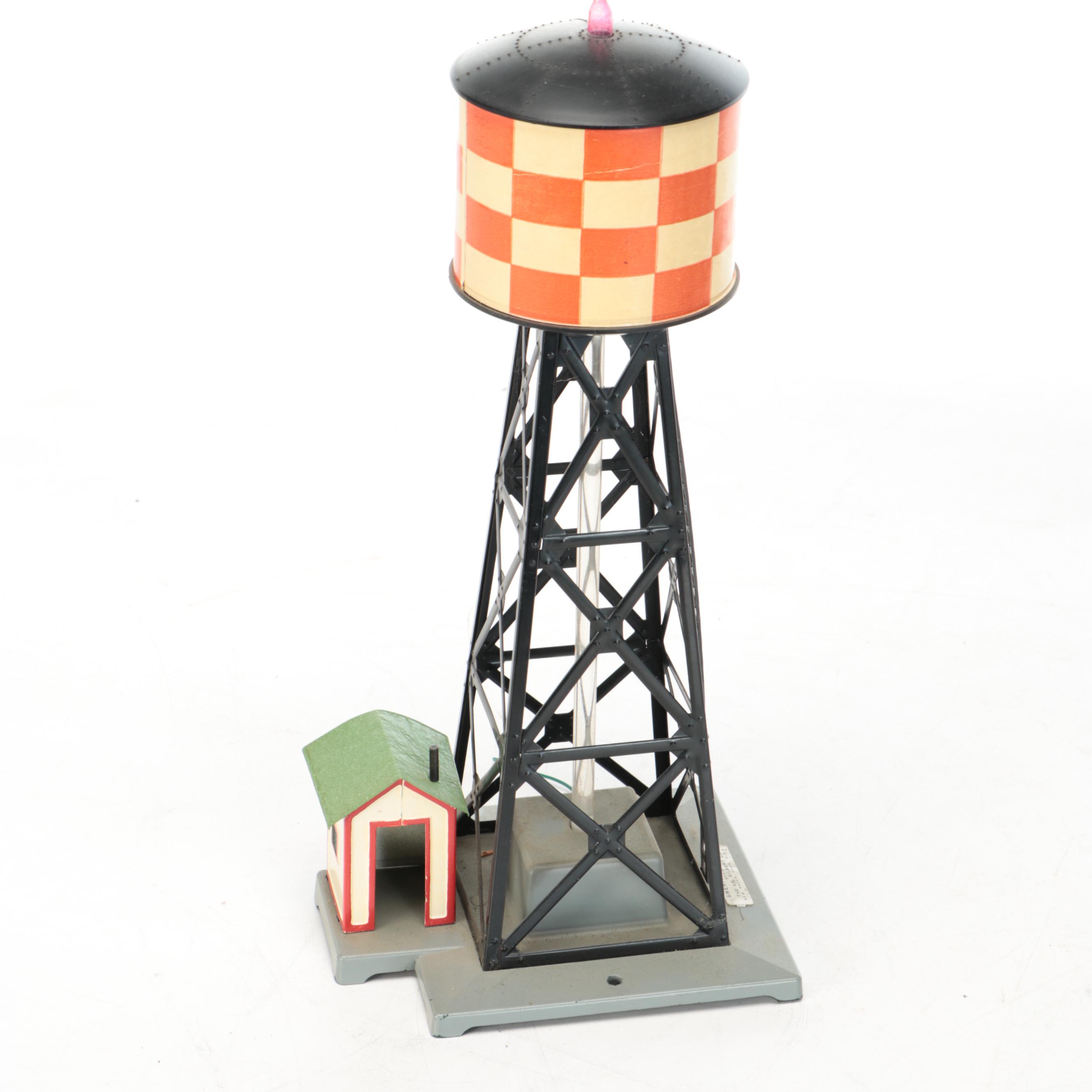 Miniature Railroad Station and Loading Area Features with "Old Trains" Wood Sign