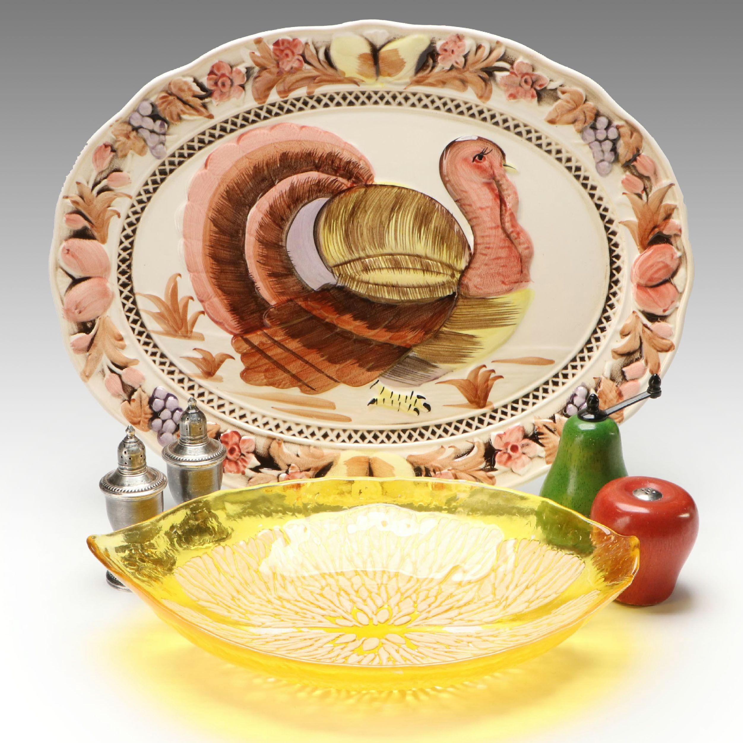 Duchin Sterling Silver Weighted Shakers, Lefton Turkey Platter and More