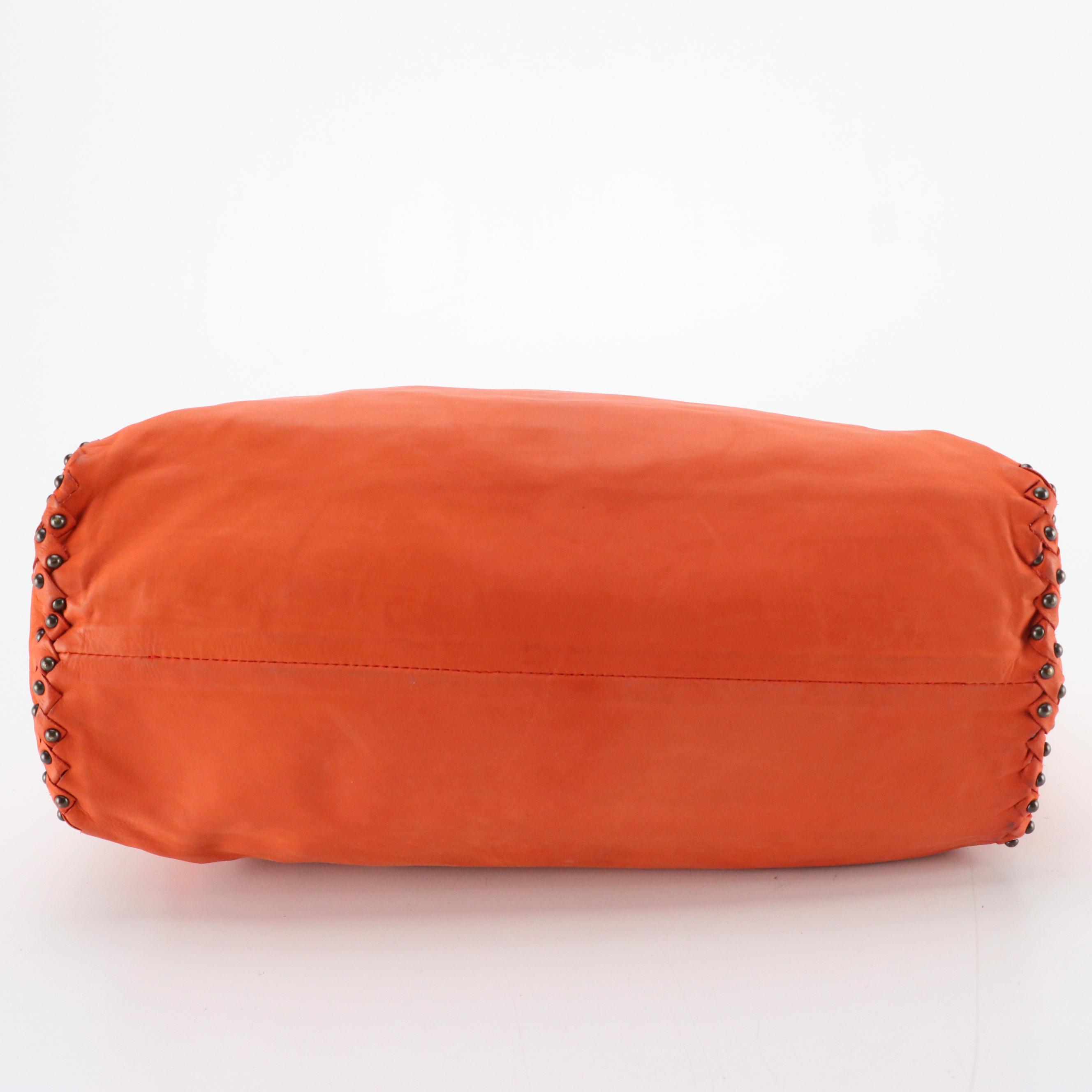 Bottega Veneta Handbag in Studded Orange Lambskin Leather & Intrecciato Accents