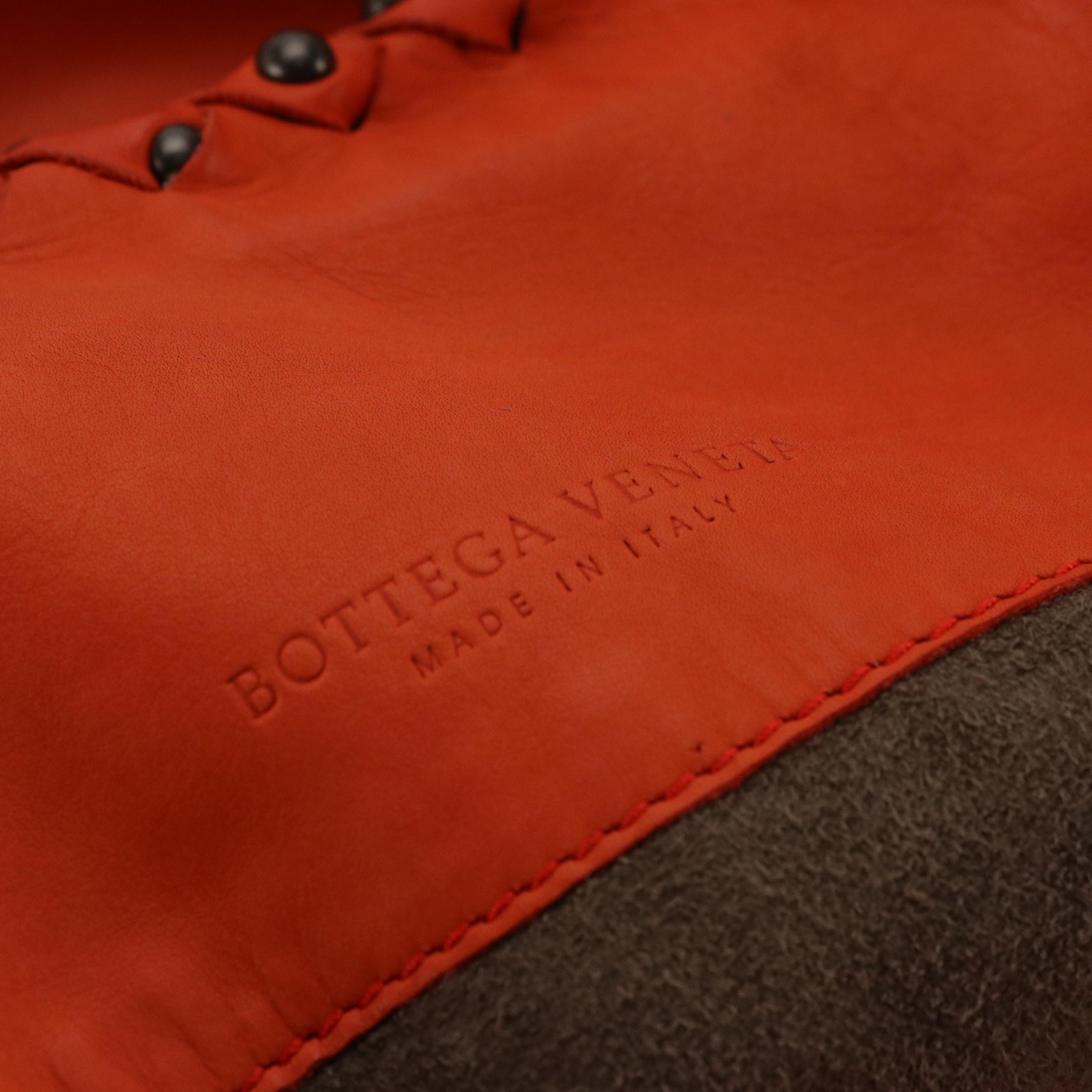 Bottega Veneta Handbag in Studded Orange Lambskin Leather & Intrecciato Accents