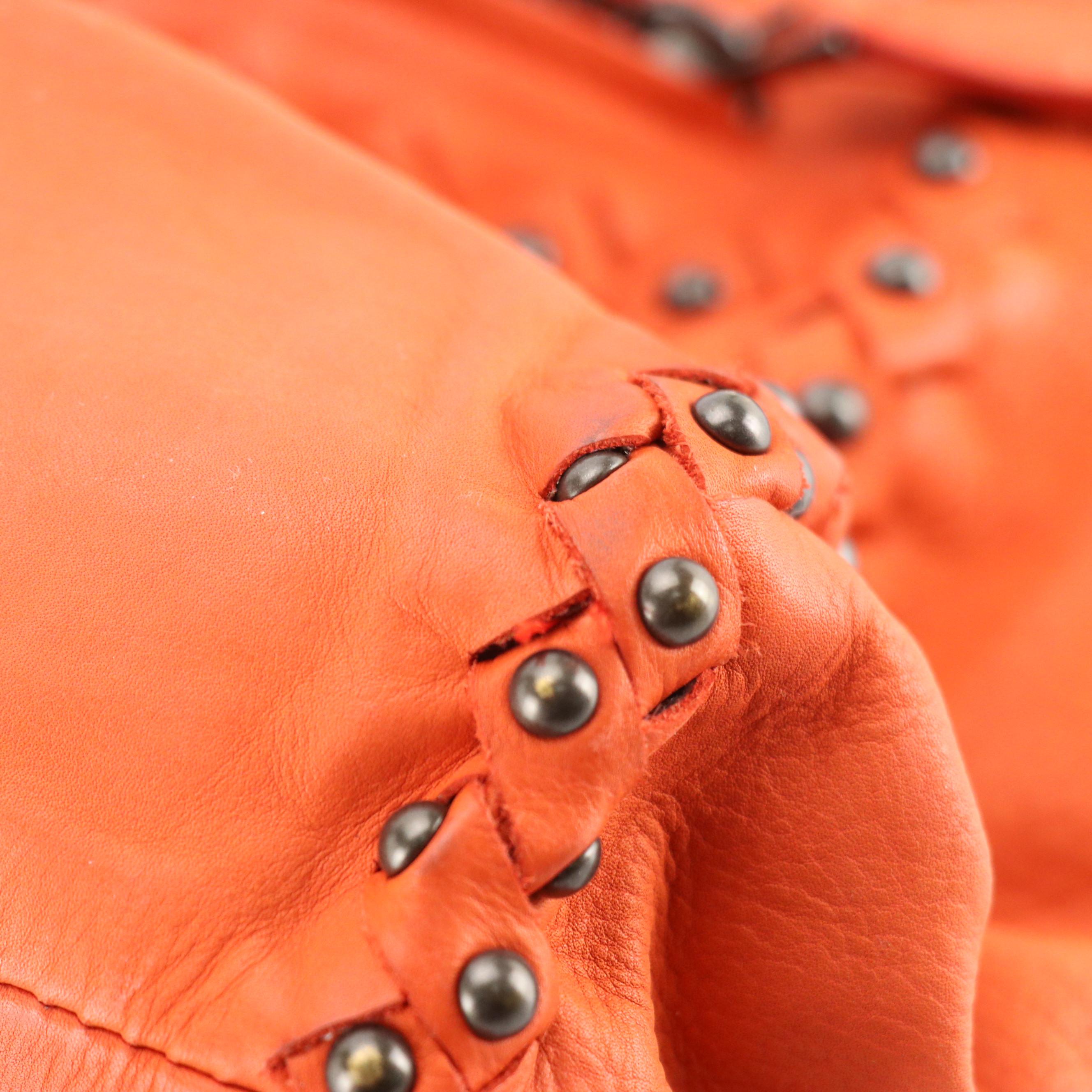 Bottega Veneta Handbag in Studded Orange Lambskin Leather & Intrecciato Accents