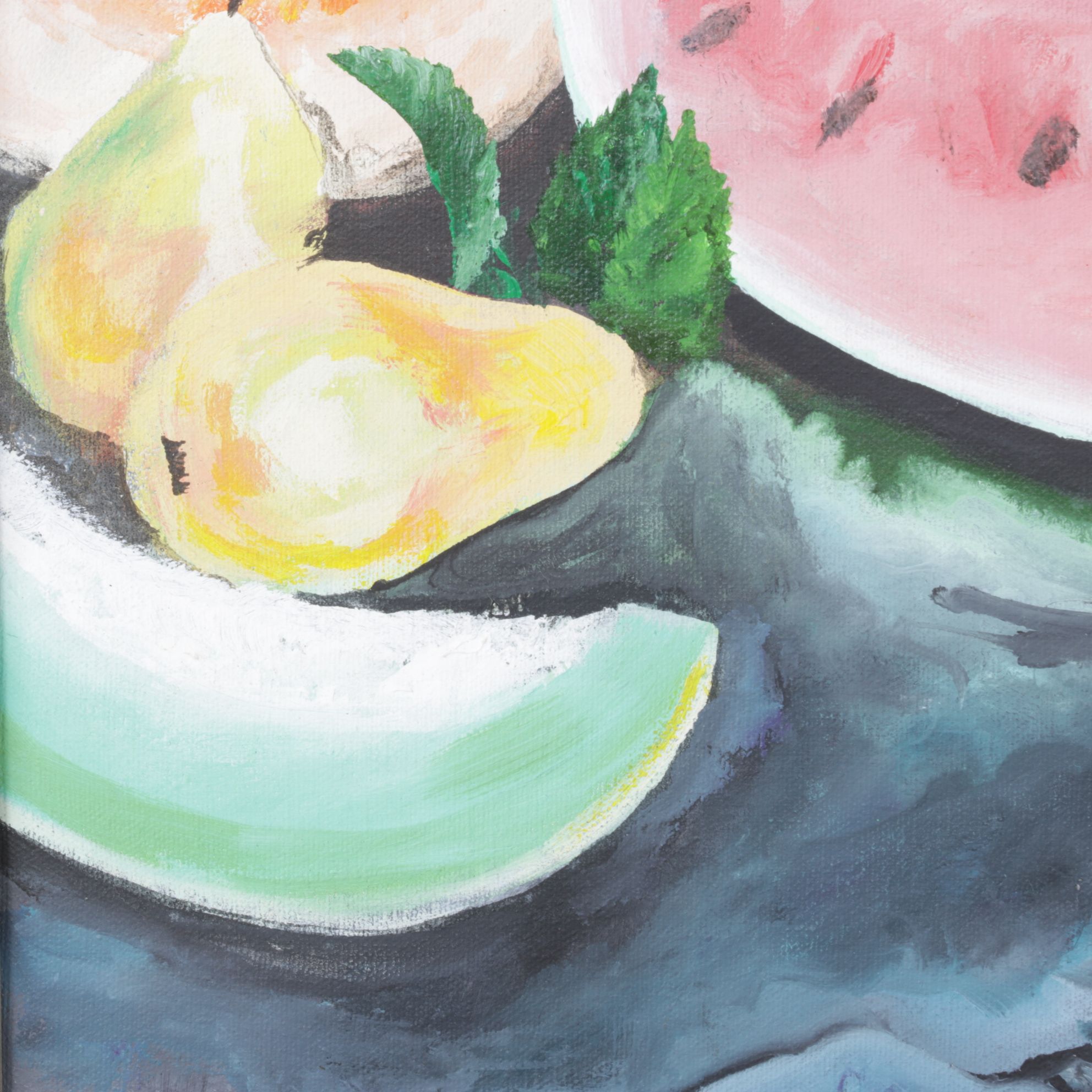 Renée Paulton Still Life Acrylic Painting of Various Arranged Fruits