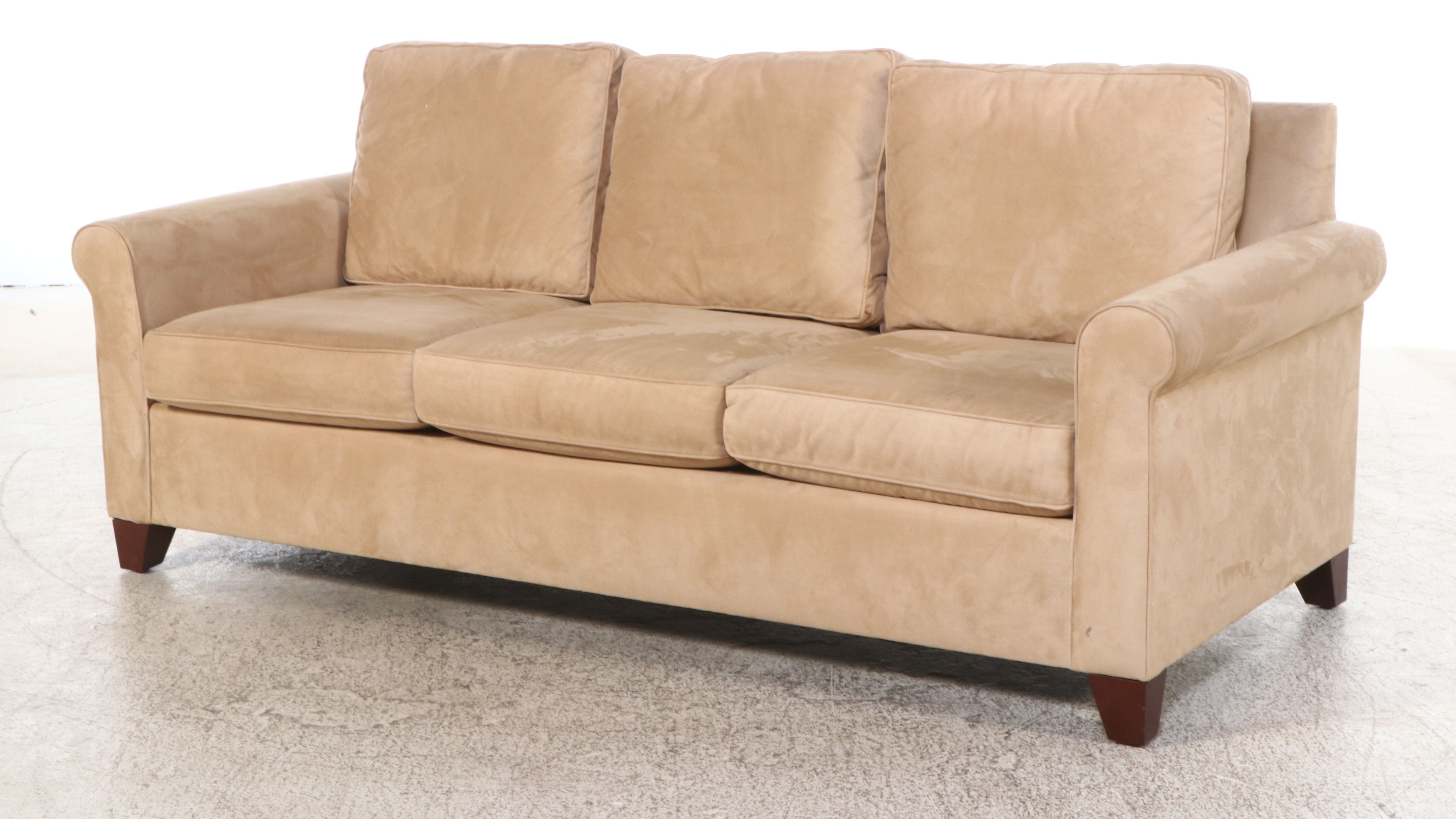 Contemporary Pottery Barn Upholstered Sofa with Accent Pillows