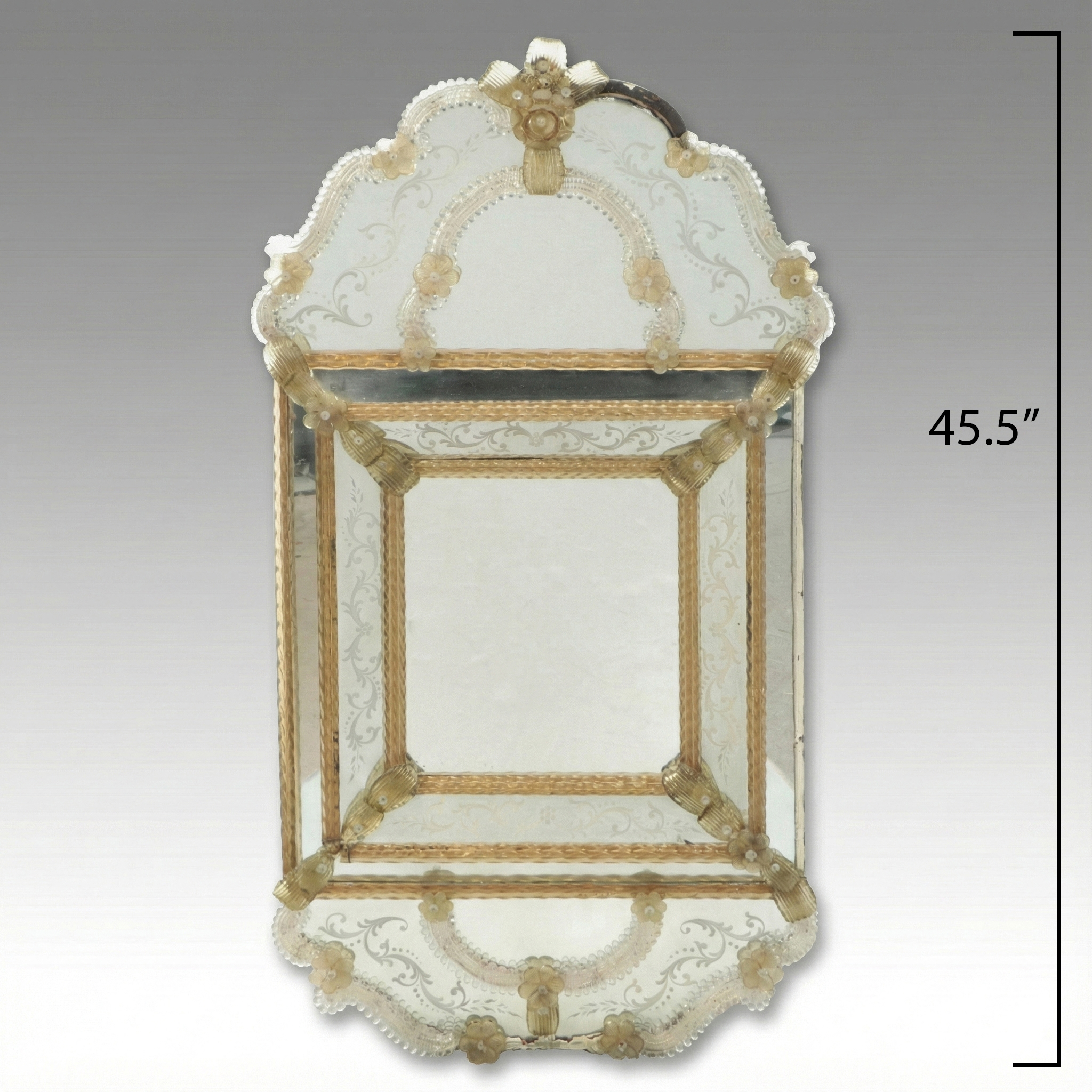 Venetian Etched and Embellished Art Glass Mirror, Mid-20th Century