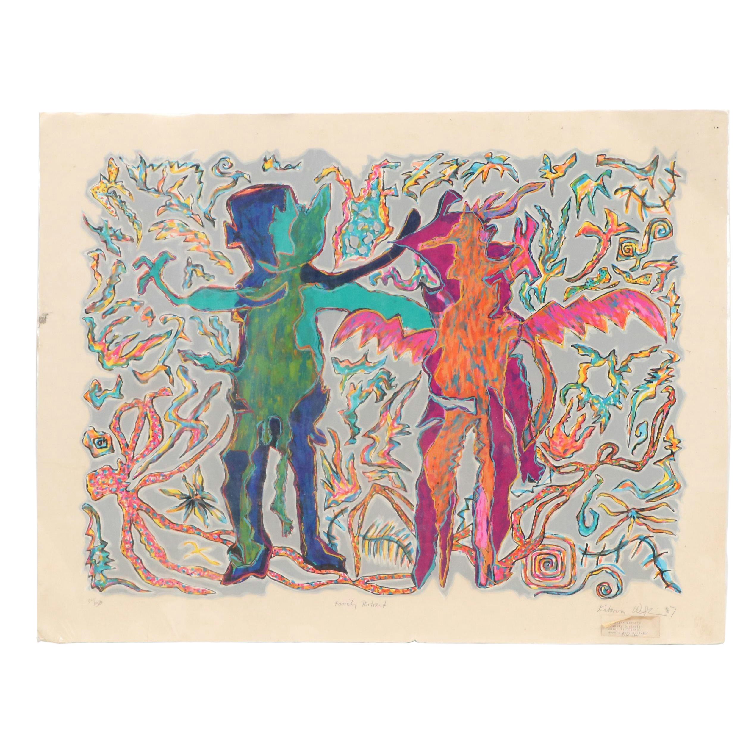 Katarina Weslien Color Lithograph "Family Portrait," 1987