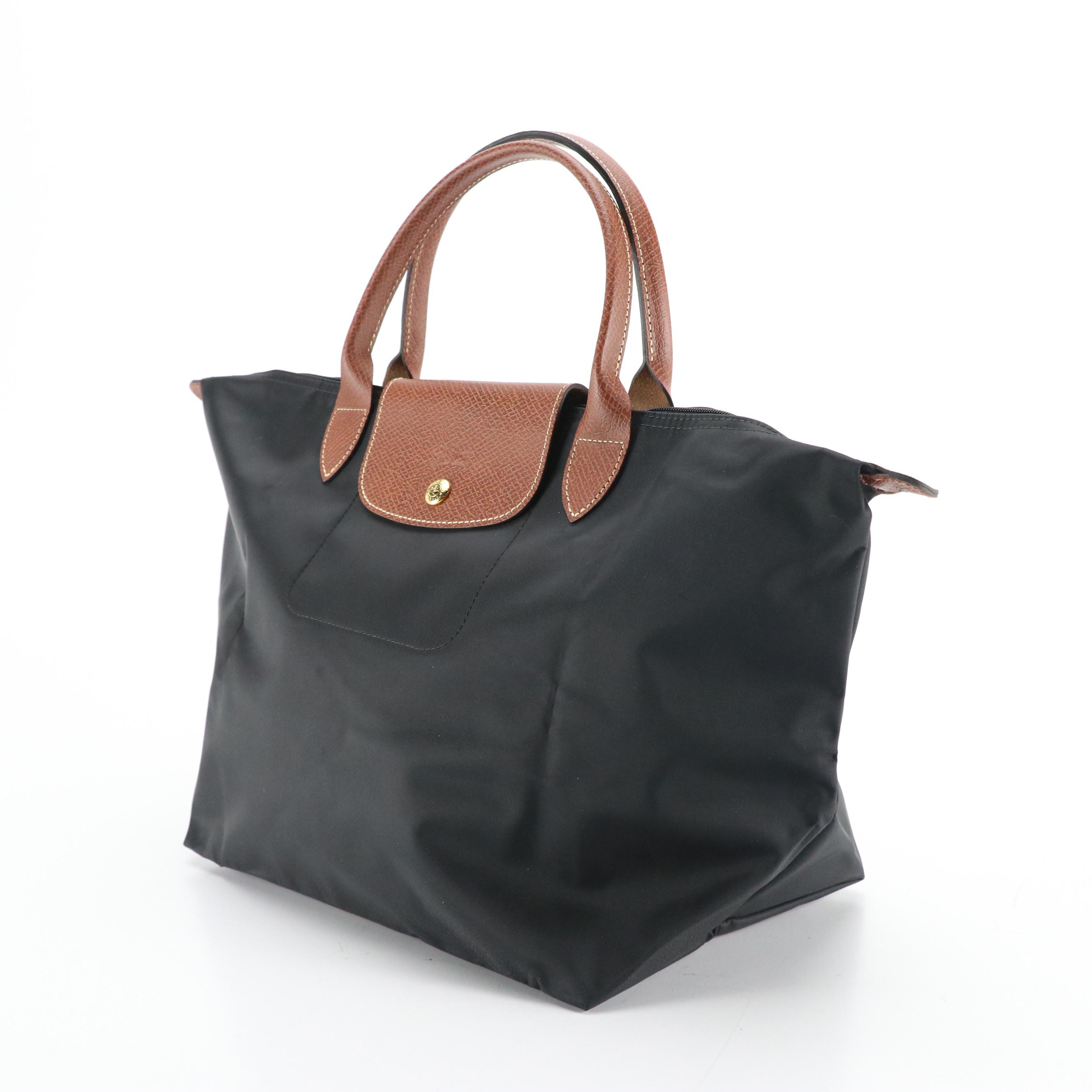 Longchamp Le Pliage Medium Short Handle Bag in Black Recycled Nylon Canvas
