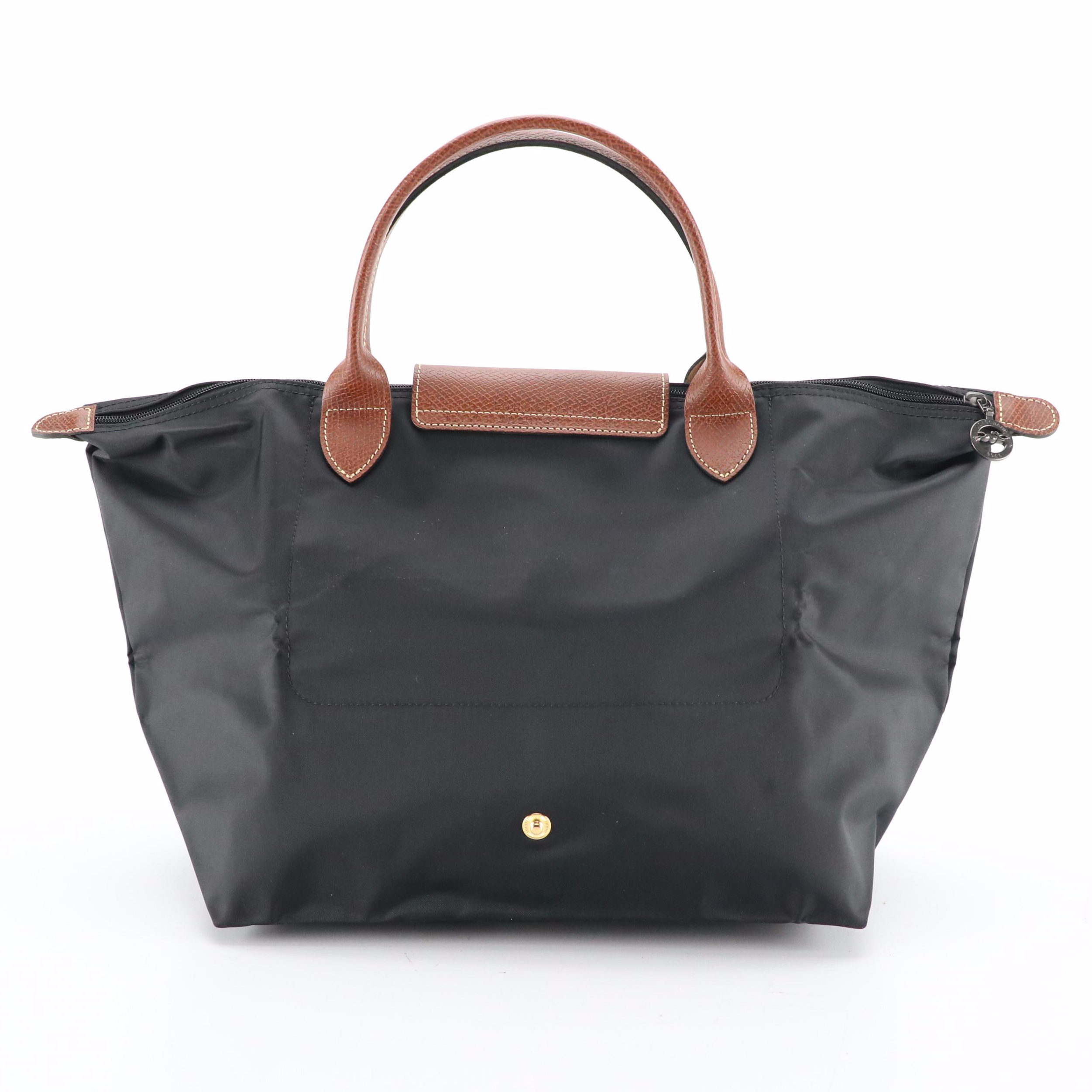 Longchamp Le Pliage Medium Short Handle Bag in Black Recycled Nylon Canvas