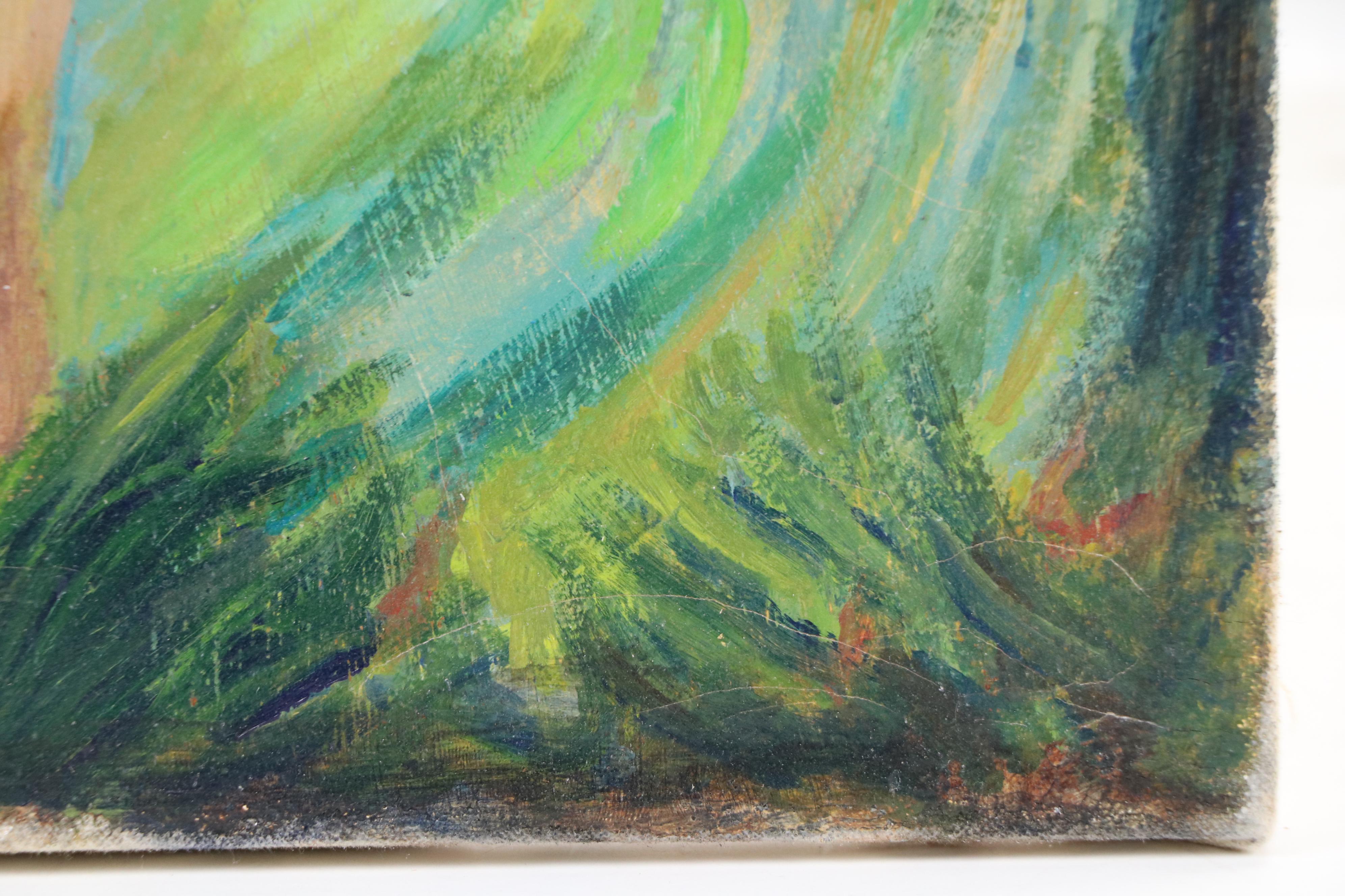 Wooded Landscape Oil Painting of Nude Woman in Foliage, Circa 2000