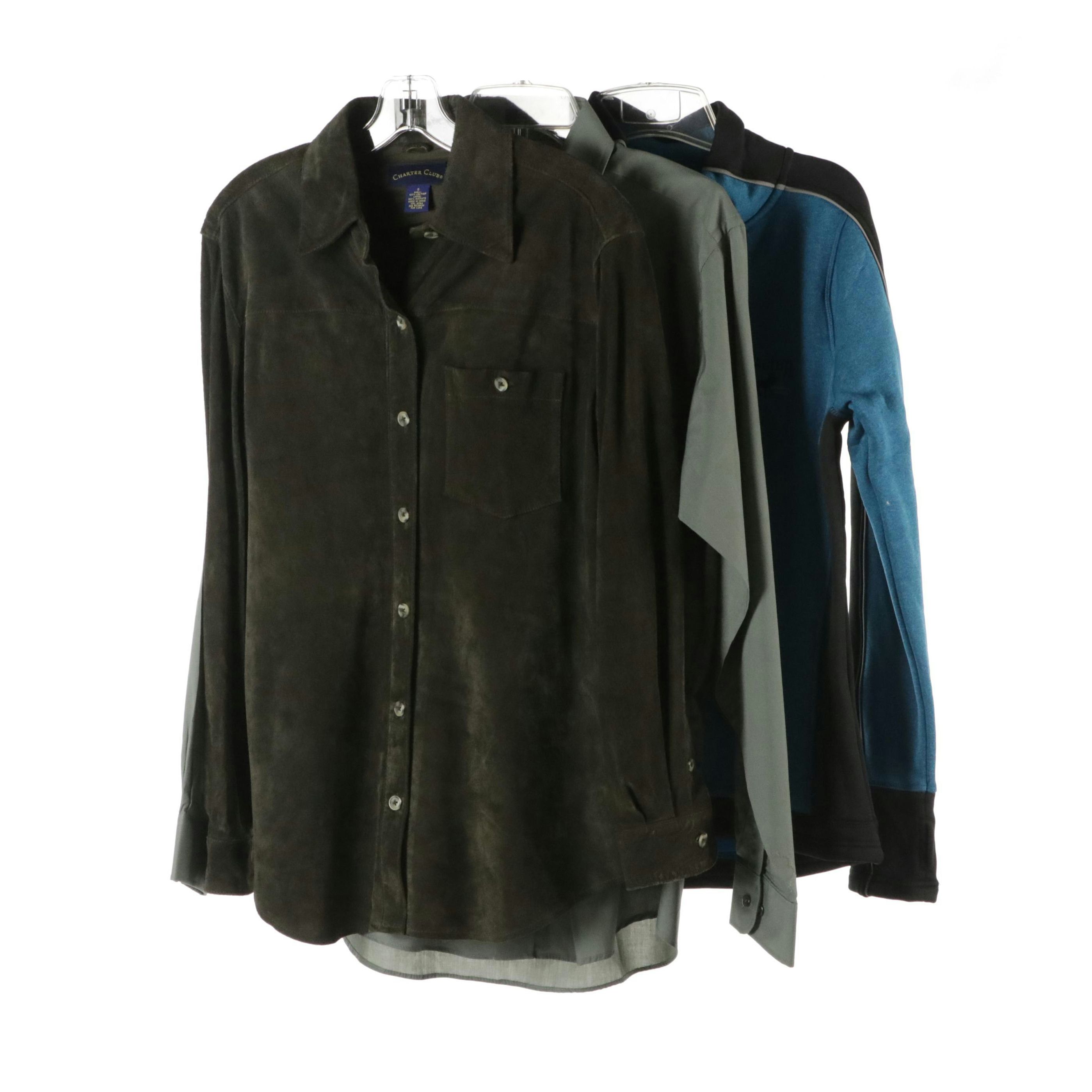 Men's Charter Club Green Leather & Brownstone Long Sleeve Button Up with More