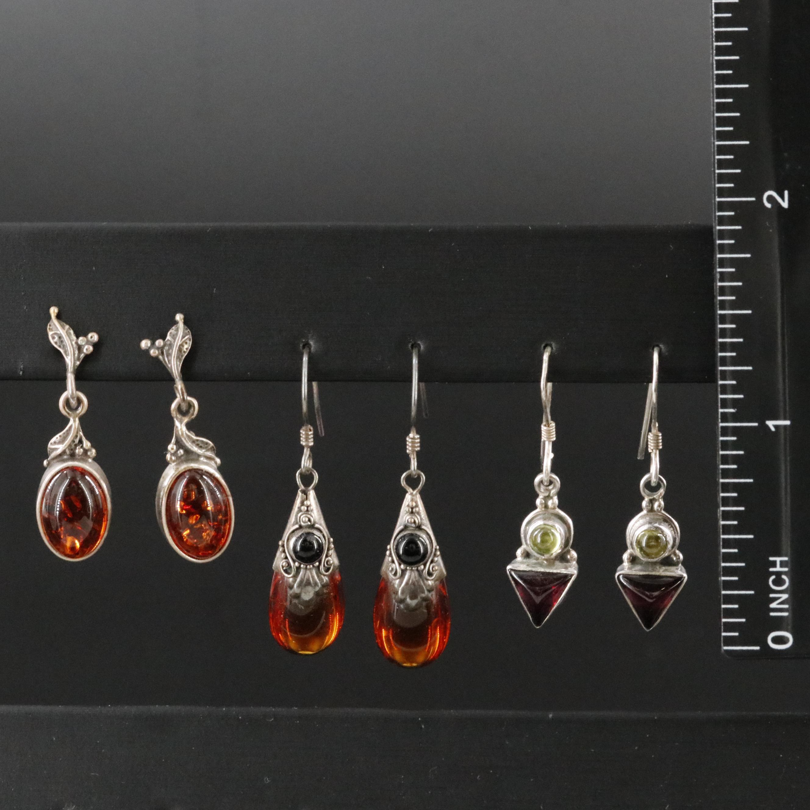 Sterling Earrings Featuring Amber, Tourmaline, and Peridot
