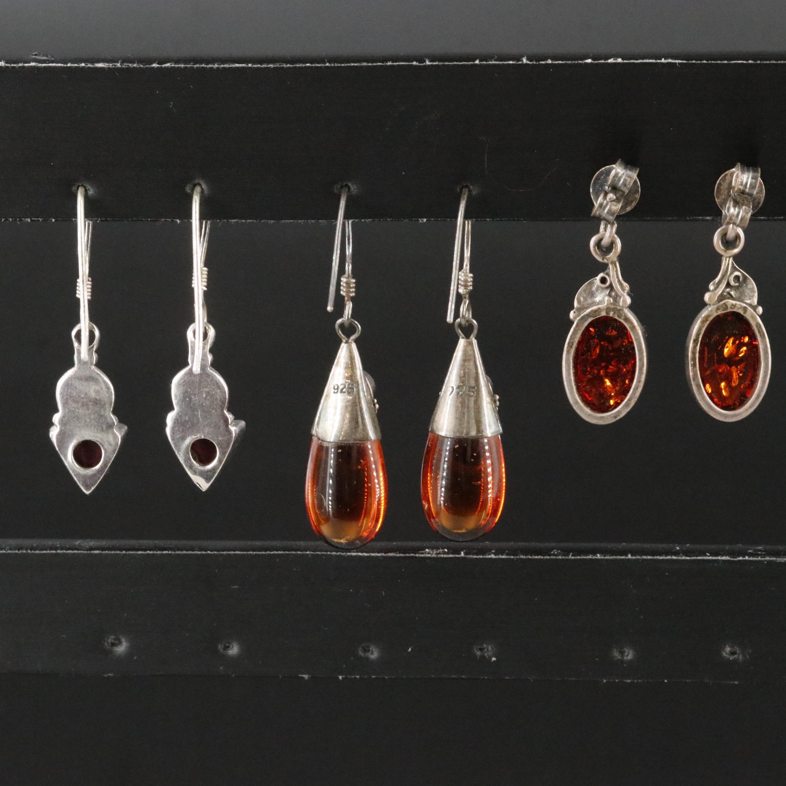 Sterling Earrings Featuring Amber, Tourmaline, and Peridot