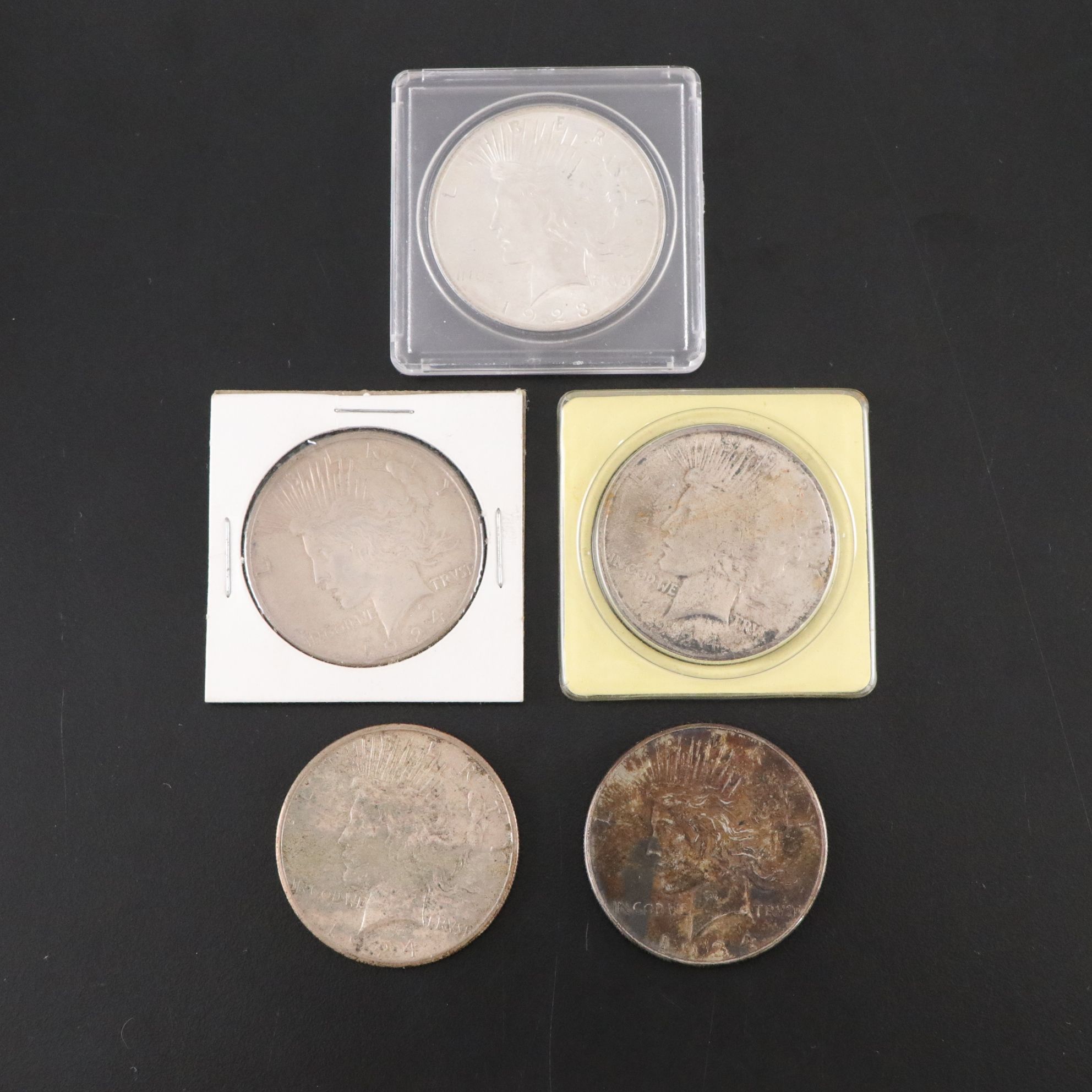 Five Peace Silver Dollars