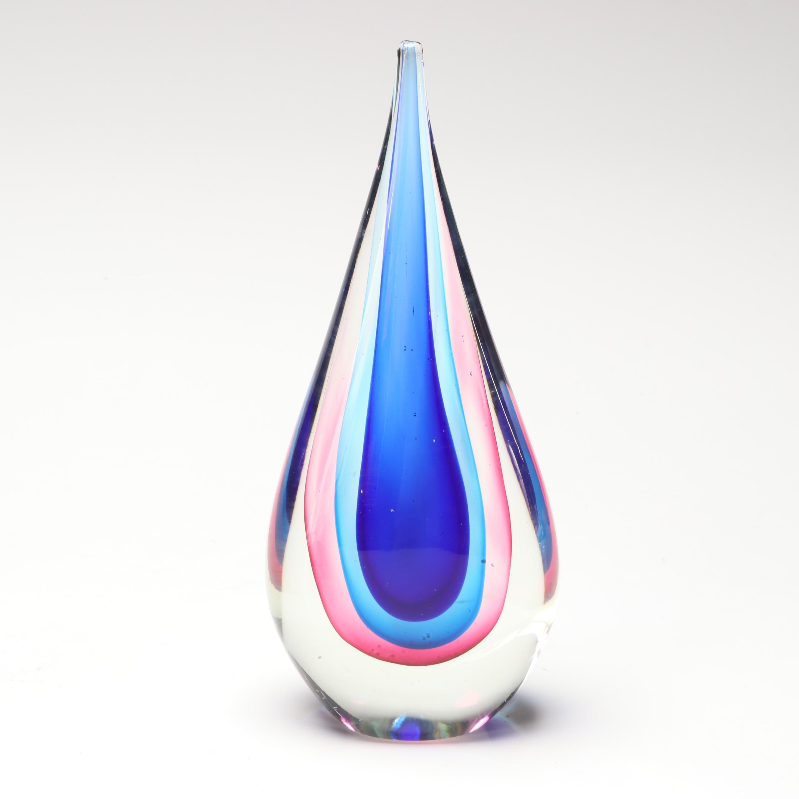 Murano Filigrana Love Knot with Sommerso Teardrop Sculptures