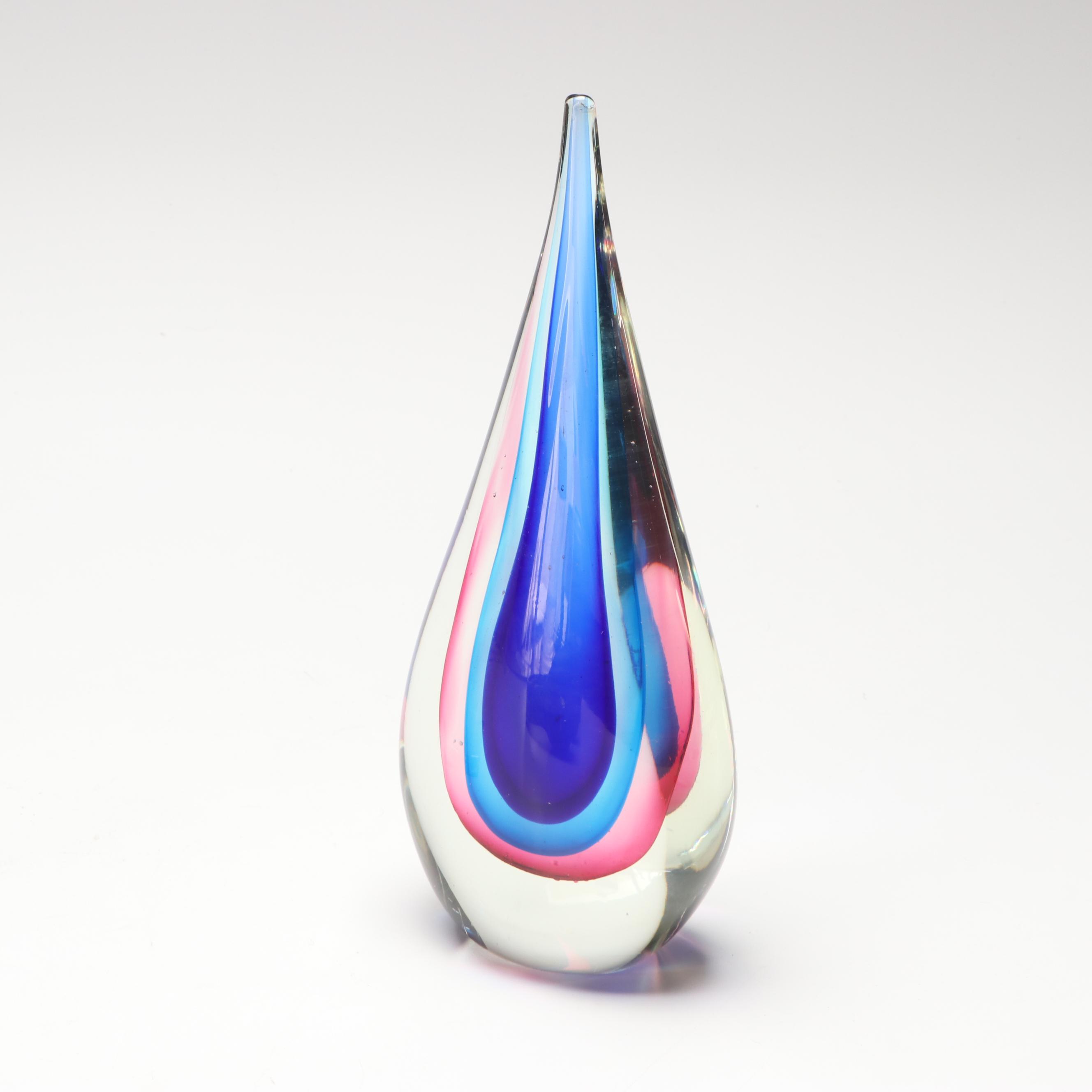 Murano Filigrana Love Knot with Sommerso Teardrop Sculptures