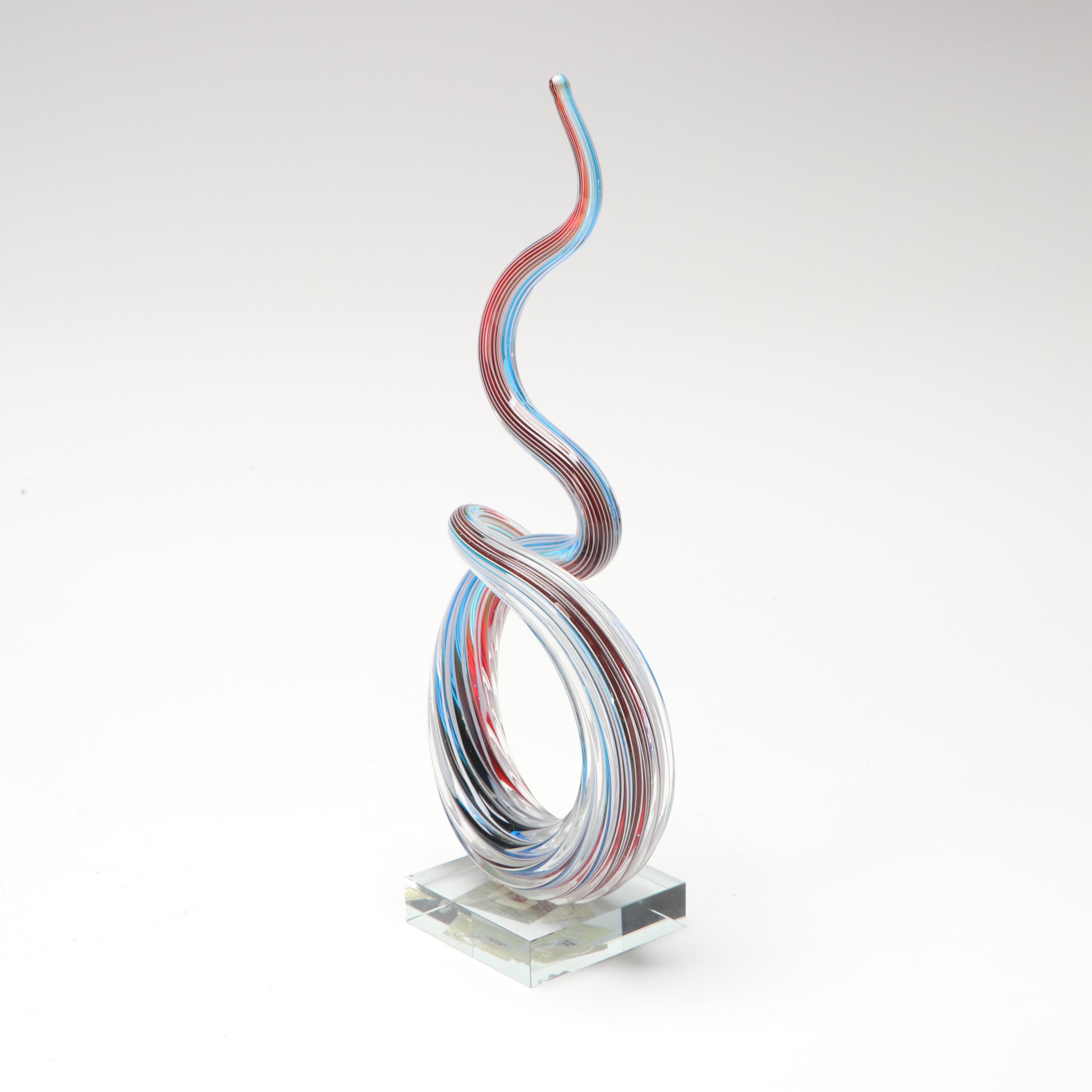 Murano Filigrana Love Knot with Sommerso Teardrop Sculptures