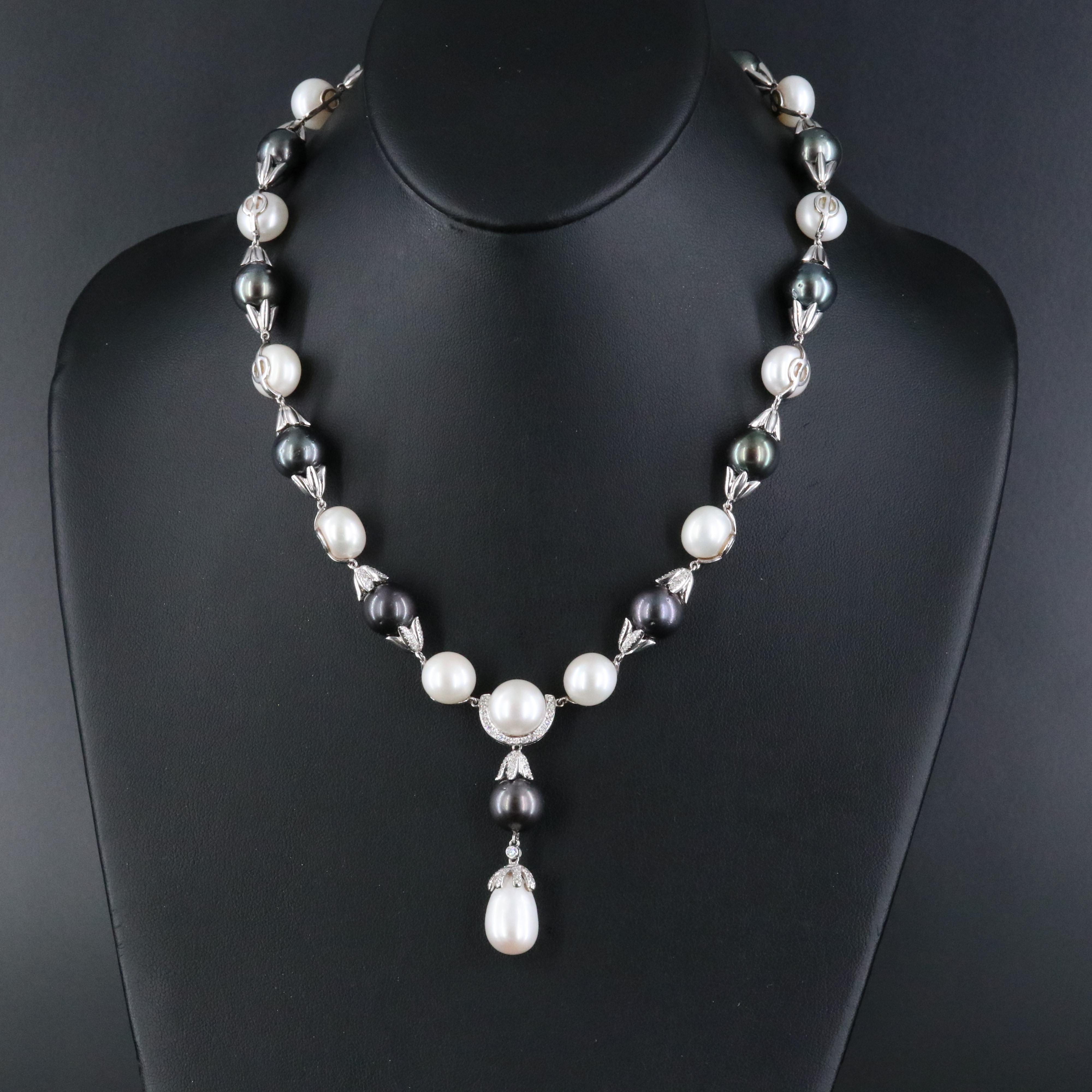 18K Pearl and Diamond Necklace with GIA Report